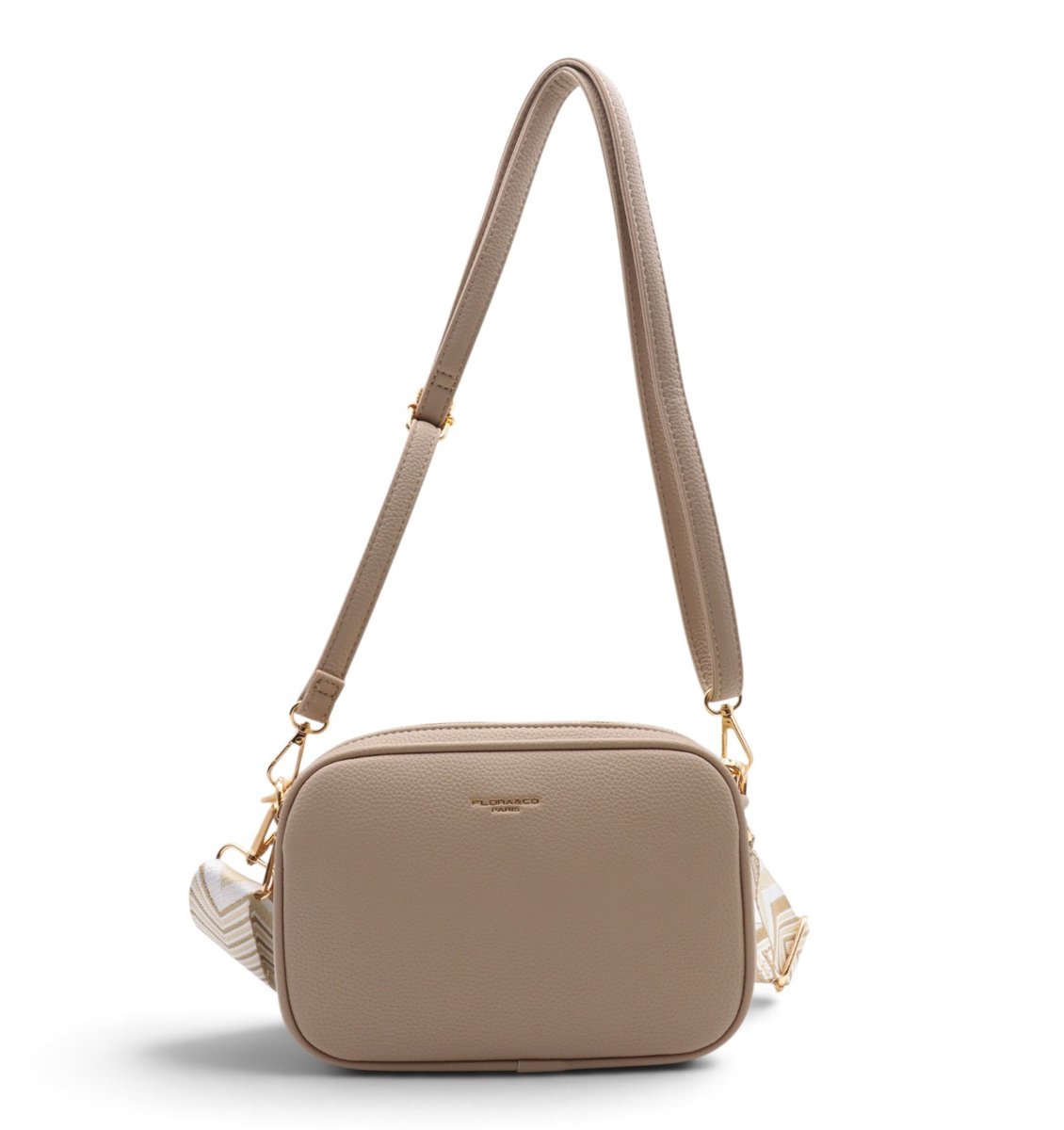 Flora&Co - Paris - Crossbody handtas - 2 vakken met rits - instelbare riem - beige - lange riem 130cm