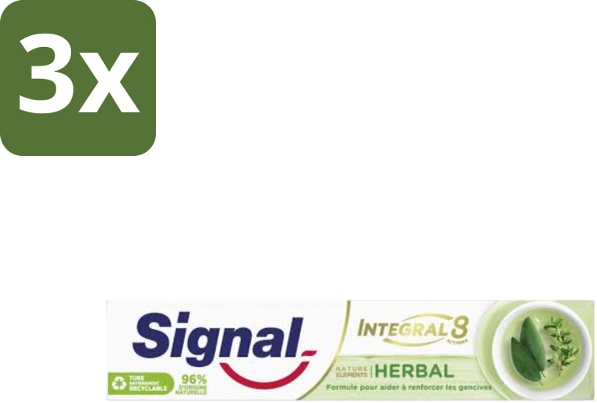 3 x Signal - Integral & Actions - Tandpasta - Natuurlijke Kruiden - Gerecyclede Verpakking - 75 ml - Tandpasta - Natuurlijke Kruiden - Fluoride - Tandbederf - Tandplak