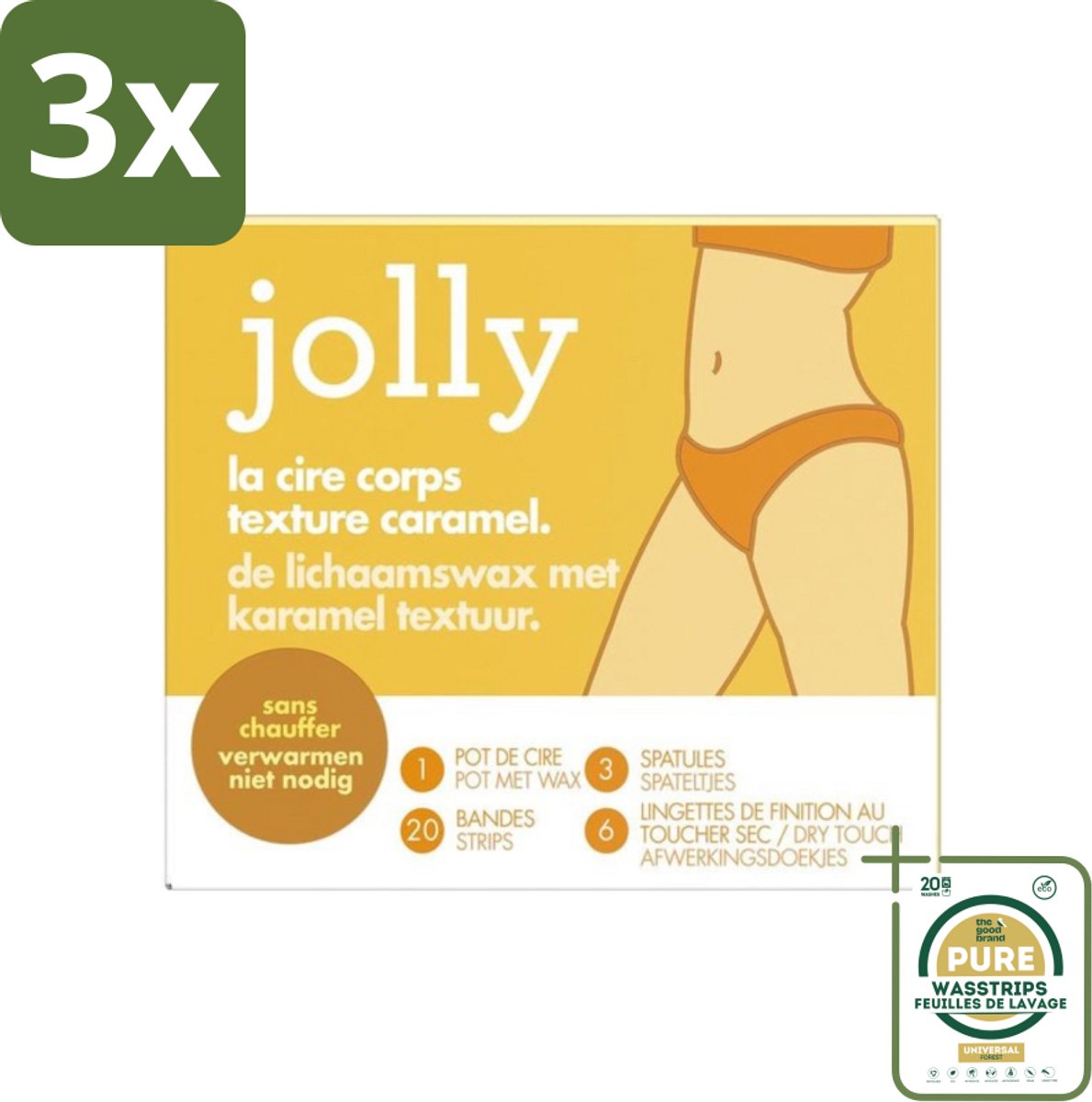 3 x Jolly - Lichaamswax - Karamel Structuur - 20 Strips - Grootverpakking - Haar Verwijderen - Lichaamswax - Karamelstructuur - Huid Verzorgen - Huid Glad Maken