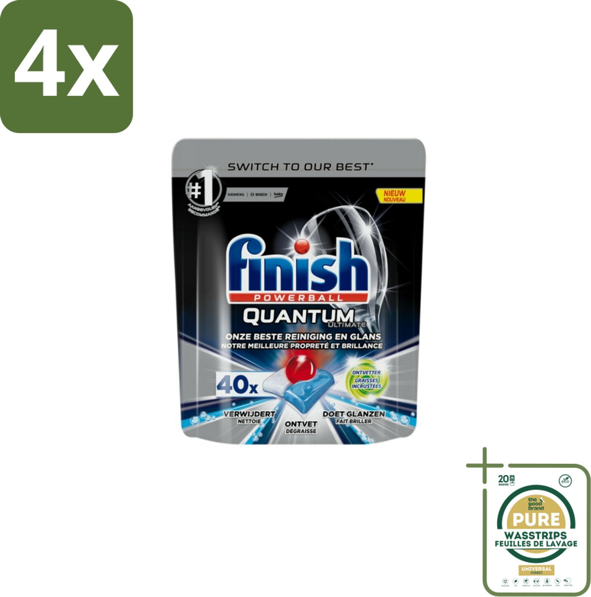 Finish – Vaatwastabletten – Quantum Ultimate Ontvetter – 40 Capsules - Voordeelverpakking - 4 stuks - Ontvetter - Glans