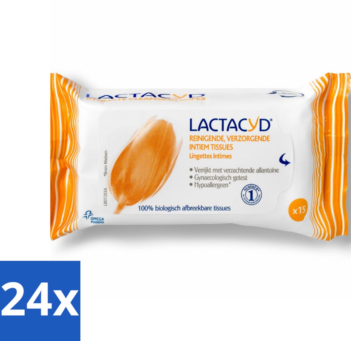 24 x Lactacyd Tissues Verzorgend 15 stuks per verpakking - Intieme Doekjes - Intieme Reiniging - Biologisch Afbreekbaar - Allantoïne - Melkzuur