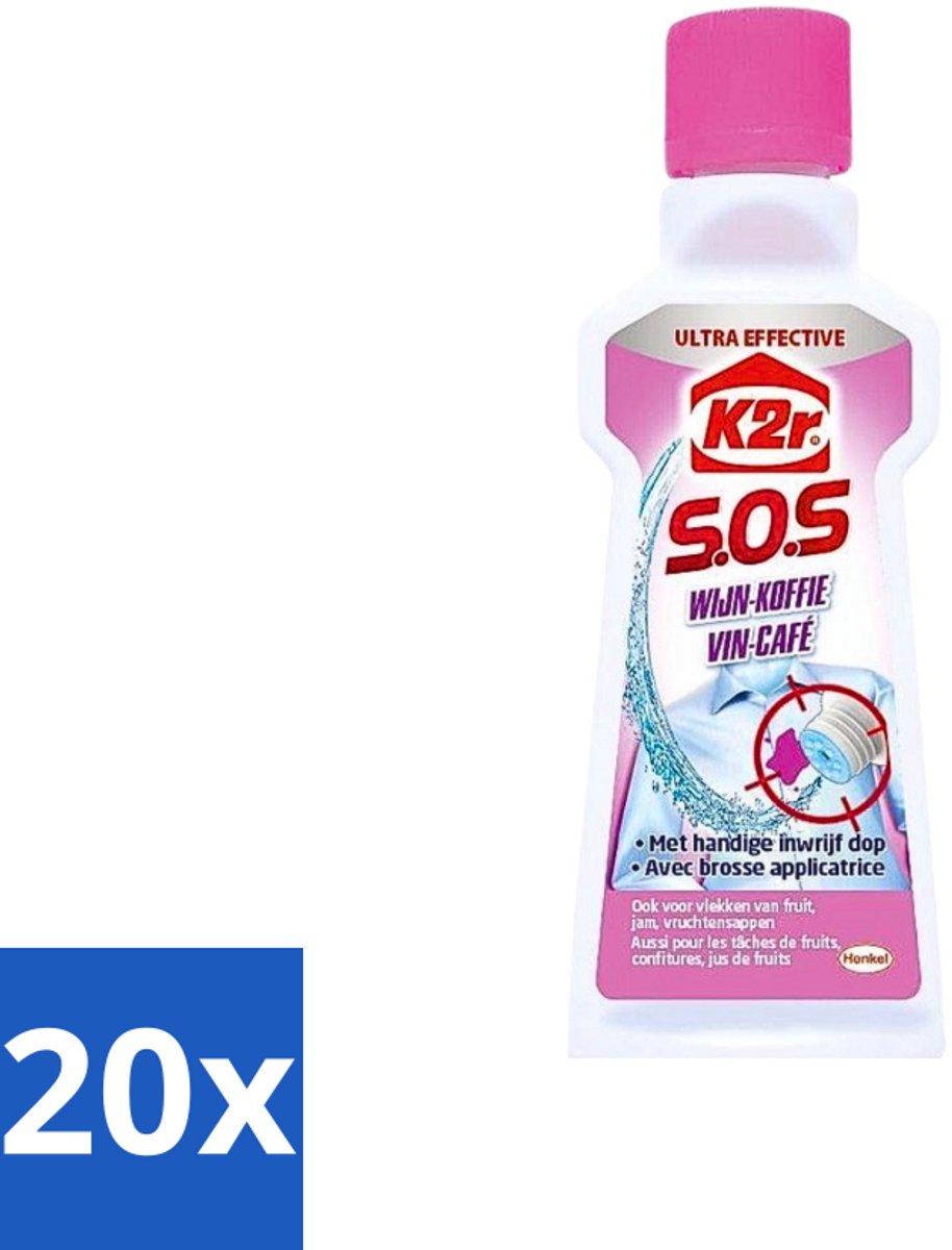 20 x K2R - SOS Vlekverwijderaar - Wijn & Koffie - 50ml - Wijnvlek Verwijderen - Koffievlek Verwijderen - Textiel Reinigen - Vlekverwijderaar - Vlekken Op Textiel