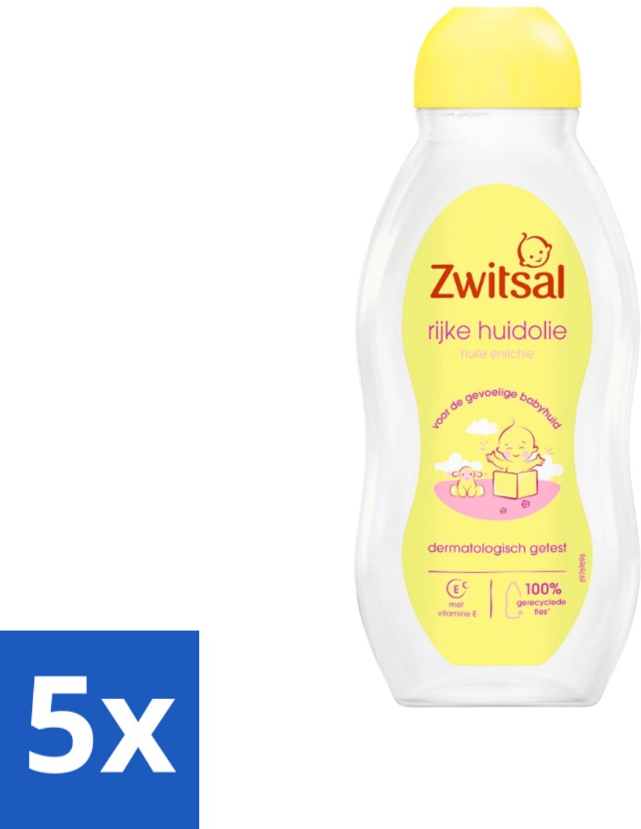 5 x Zwitsal - Babyverzorging - Rijke Huidolie Avocado - Voor de Gevoelige Babyhuid - 200 ml - Babyolie - Gevoelige Huid - Avocadoolie - Babyhuid Verzorging - Babymassage