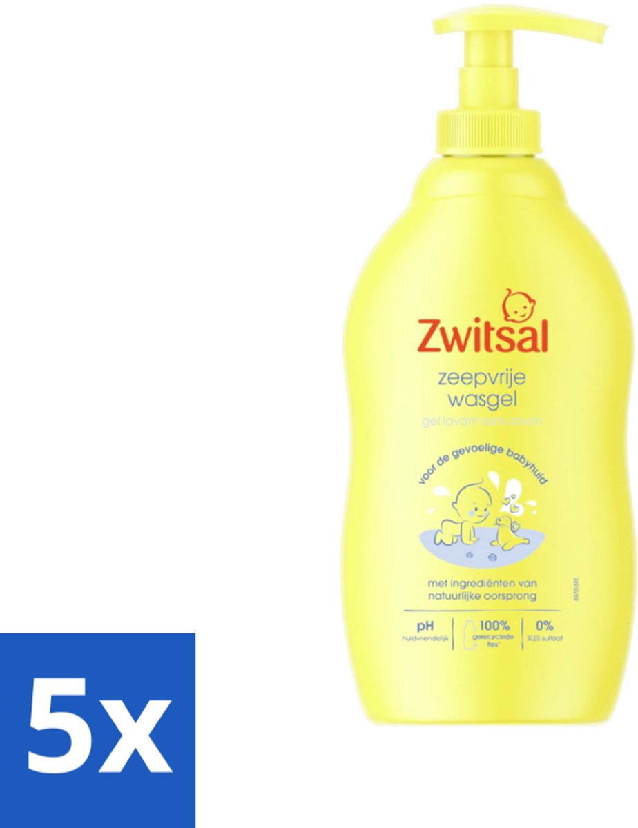 5 x Zwitsal - Babyverzorging - Zeepvrije Wasgel - Voor de Gevoelige Babyhuid - 400 ml - Babywasgel - Zeepvrije Wasgel - Babyhuid Verzorging - Milde Wasgel - Gevoelige Huid