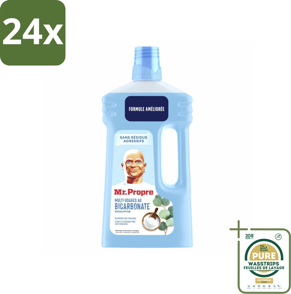Mr. Propre – Allesreiniger – Bicarbonaat & Eucalyptus – 1000 ml - Voordeelverpakking - 24 stuks - Eucalyptus - Reinigen