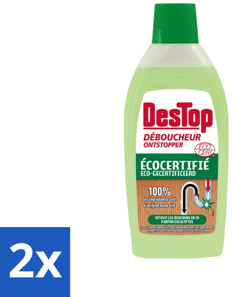 2 x DesTop - Onderhoud & Ontstop Leidingen - Biologische Ontstopper - Natuurlijke Ingrediënten - Eucalyptusgeur - 500 ml - Biologische Ontstopper - Ecologische Ontstopper - Natuurlijke Ontstopper - Leiding Ontstoppen - Verstoppingen Verwijderen