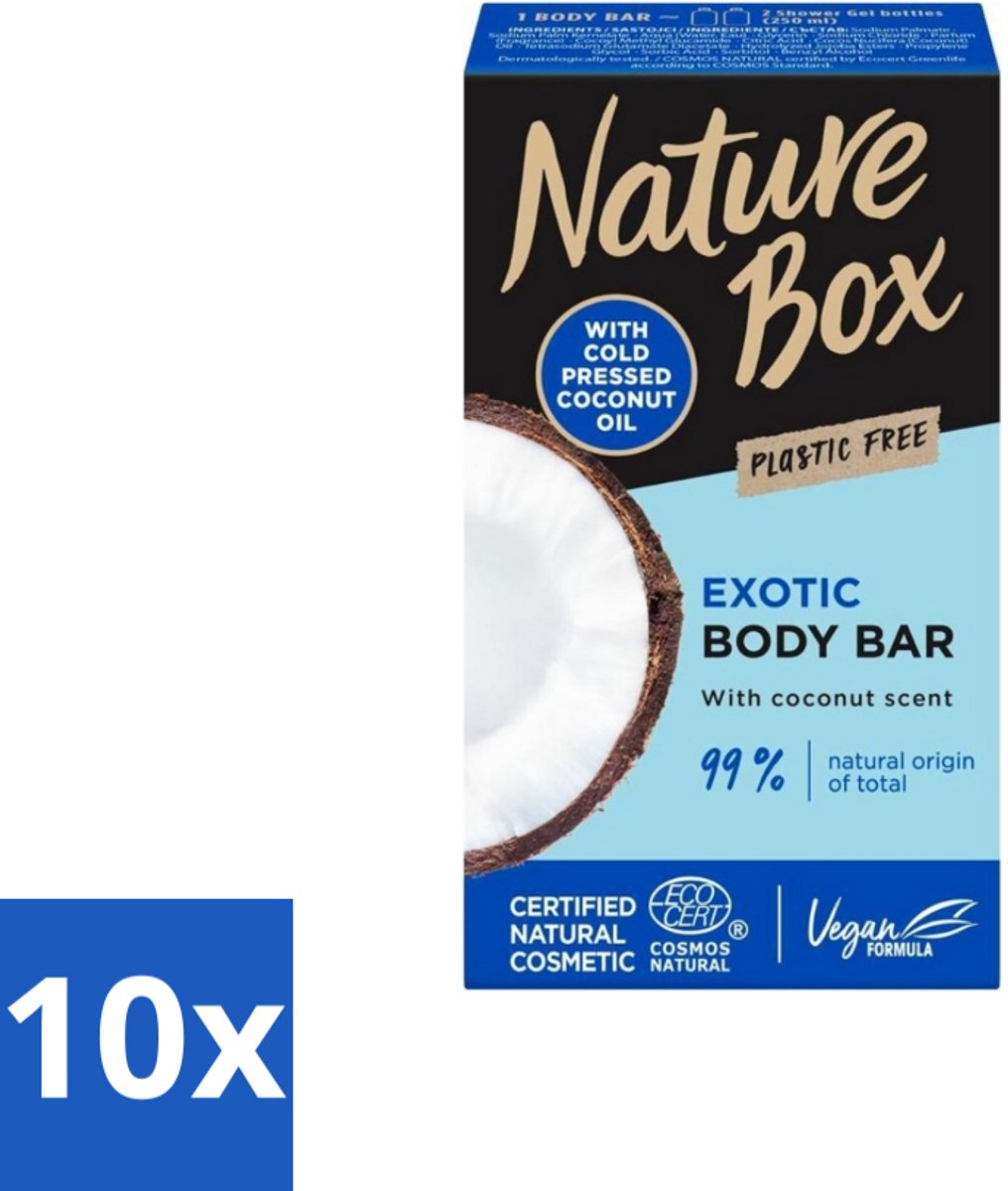 Nature Box - Body Bar - Kokosnoot - Vegan Ingrediënten - 100 g - Bulkverpakking - 10 stuks