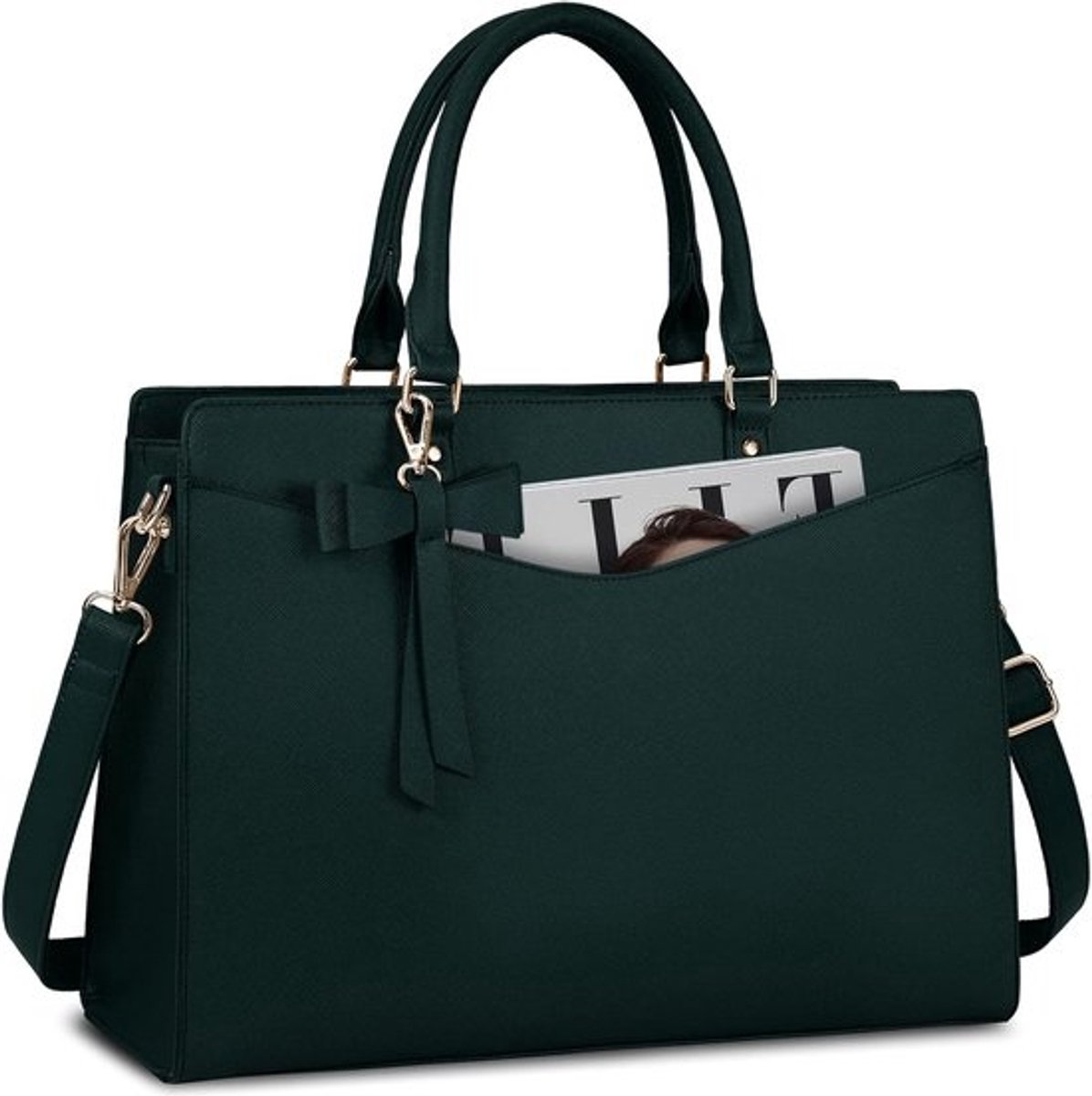 Laptoptas Dames - Schoudertas Werk - Zakelijk Gebruik - Waterproof PU Leer - Tot 15.6 Inch - Zwart