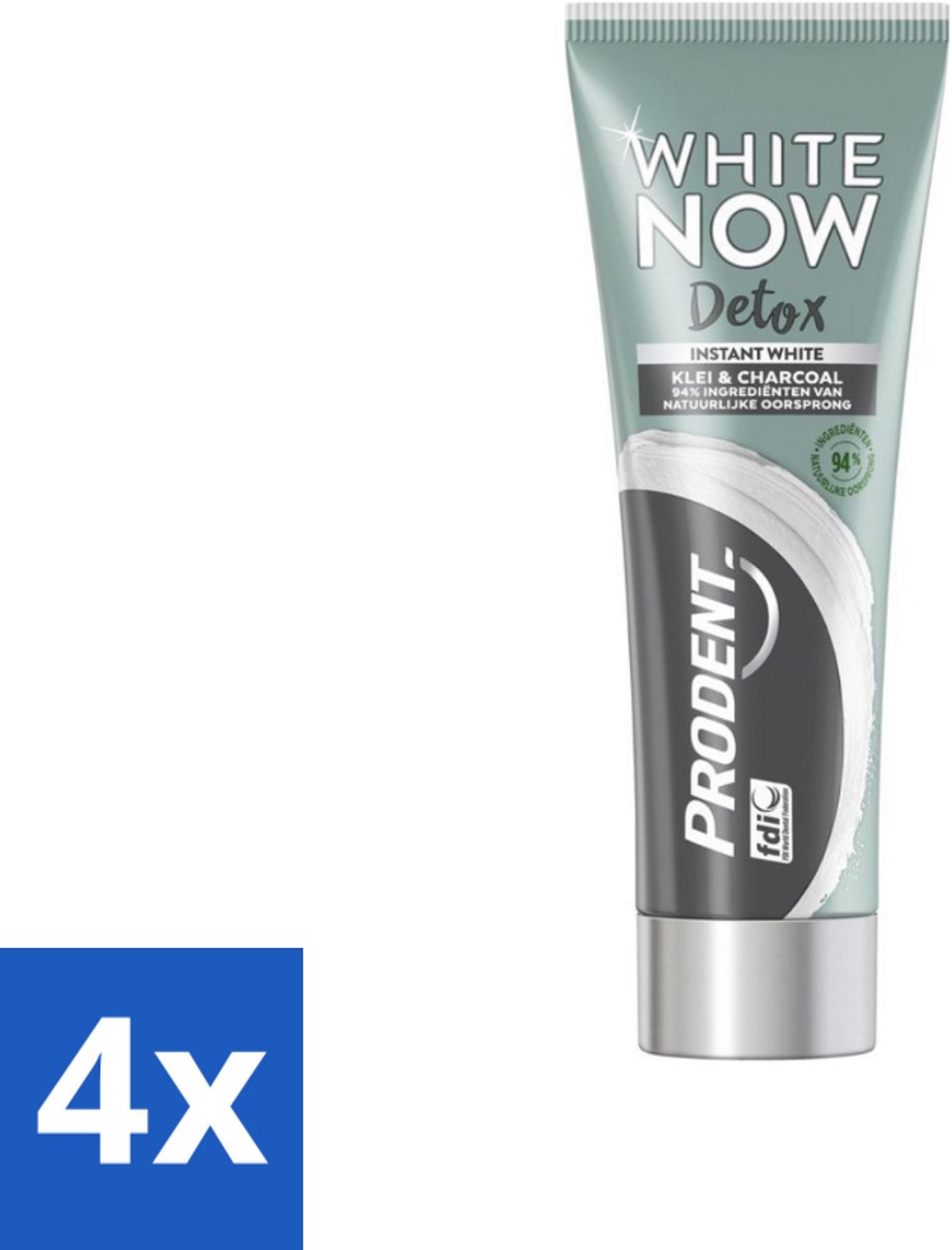 4 x Prodent - White Now - Tandpasta - Natuurlijke Ingrediënten - Klei En Houtskool - 75 ml - Tandpasta - Whitening - Klei - Houtskool - Natuurlijke Tandpasta