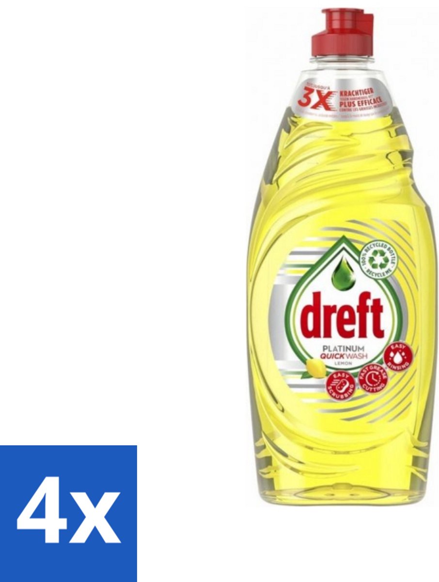 4 x Dreft Platinum Quickwash - Vloeibaar Afwasmiddel - Citroen- 625 ml - Afwasmiddel - Vloeibaar Afwasmiddel - Snel Afwasmiddel - Citroen Geur - Hardnekkige Vetresten
