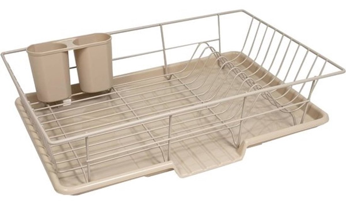 3-delige afdruiprek set met droogplank en bestekhouder - Metalen kunststof - Beige