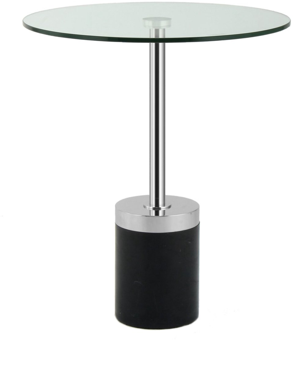 Padiro ronde bijzettafel Ø 46 x 53 cm - zilver en zwart - Modern Art-Déco Glamour Look - met marmeren voet - glazen tafelblad - roestvrij staal en marmer