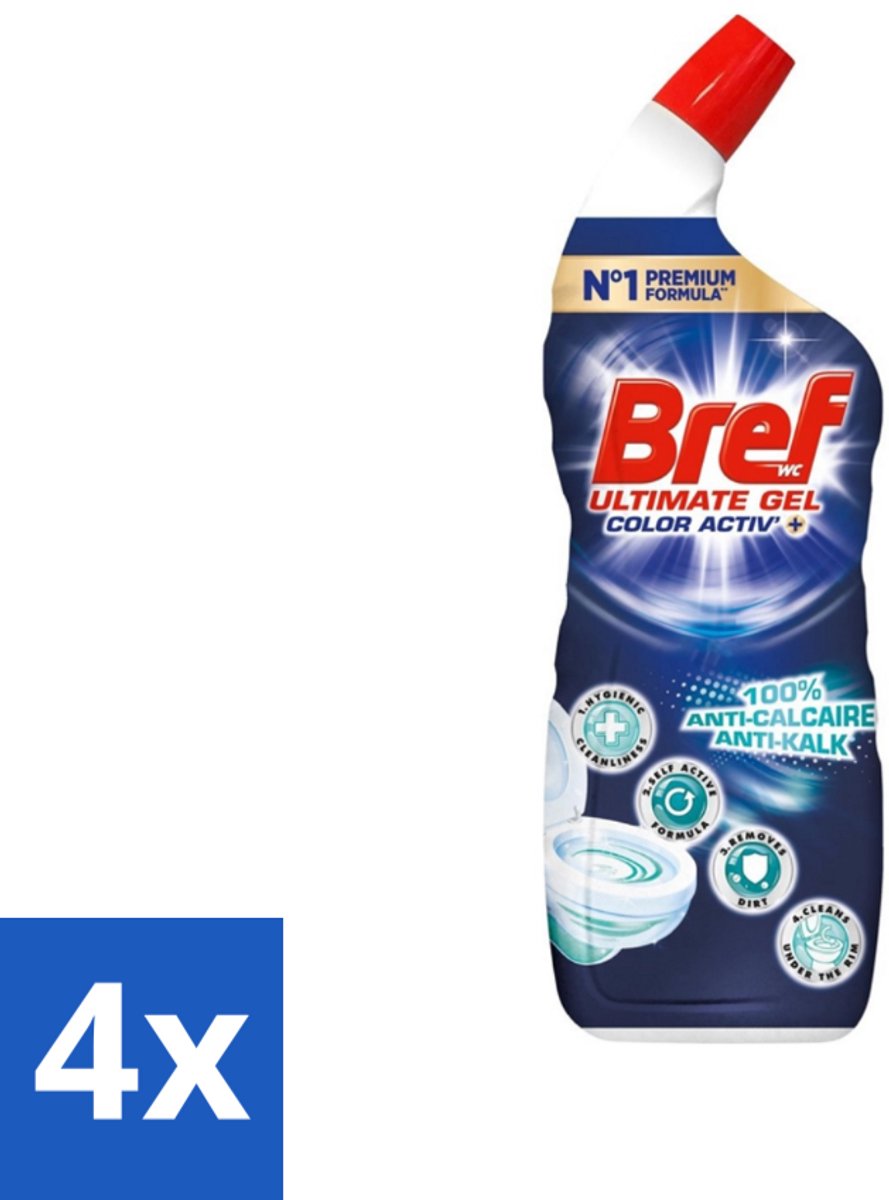 4 x Bref WC - Color Activ+ - Toiletreiniger - Gel - Anti-Kalk - Oceaan - 700 ml - Toilet Schoonmaak - Wc Reiniger - Kalkverwijderaar - Toiletgel - Frisse Geur