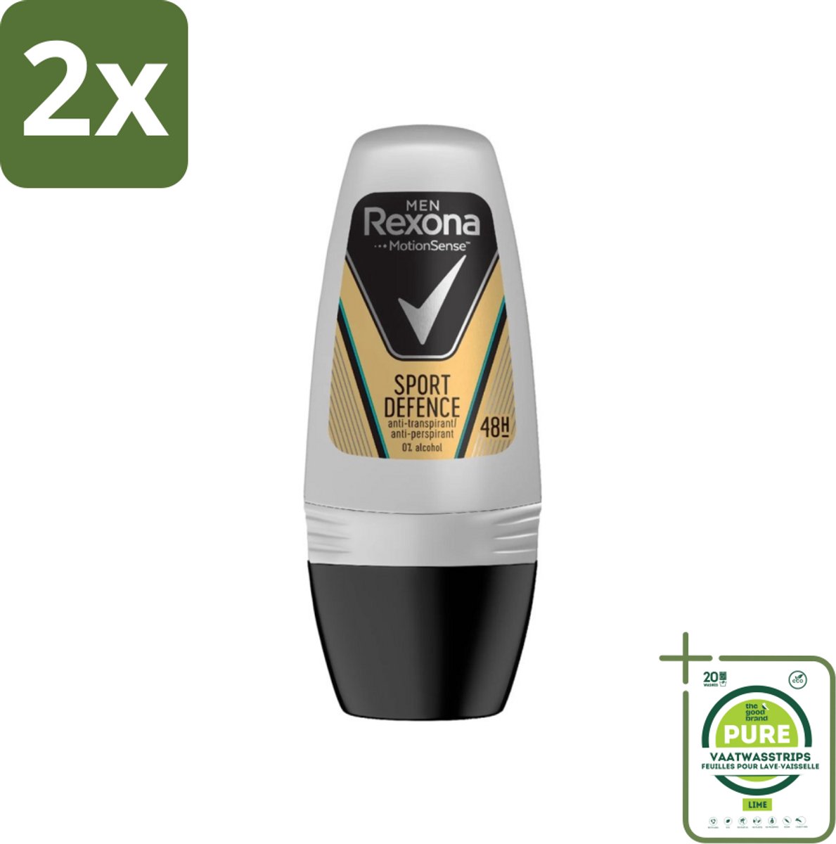 Rexona Men - Sport Defence - Deo Roll-on - 50 ml - Voordeelverpakking - 2 stuks - Sport deodorant - Zweetgeur