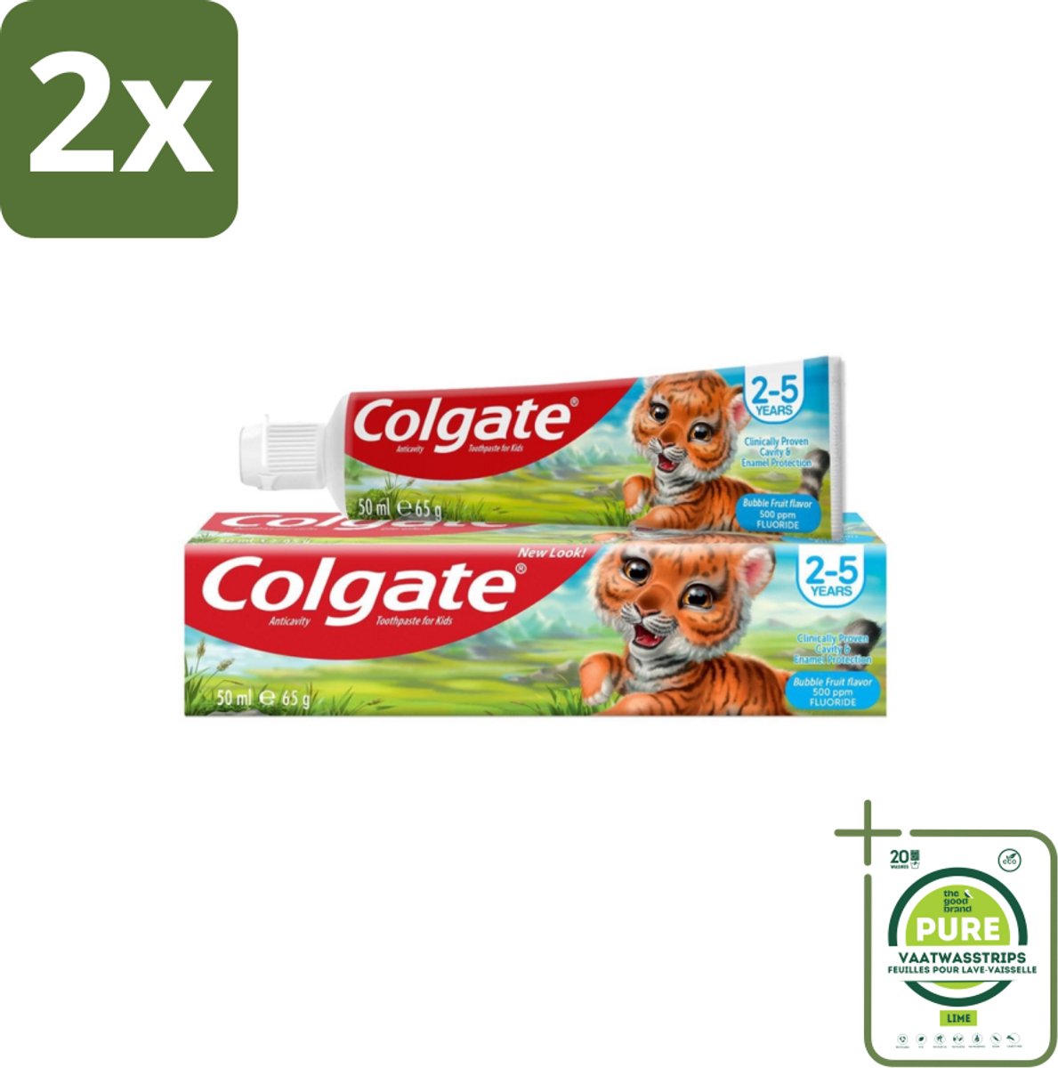 Colgate - Bubble Fruit - Kindertandpasta - Voor 2 tot 5 jaar oud - 50ml - Voordeelverpakking - 2 stuks - Kindertandpasta - Gaatjes bestrijden