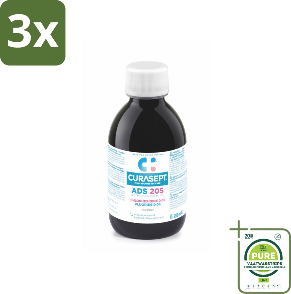 3 x Curasept Mondspoeling 0,05% CHX 200 ml - Grootverpakking - Mondspoeling - Chloorhexidine - Natriumfluoride - Mondhygiëne - Tandenverkleuring