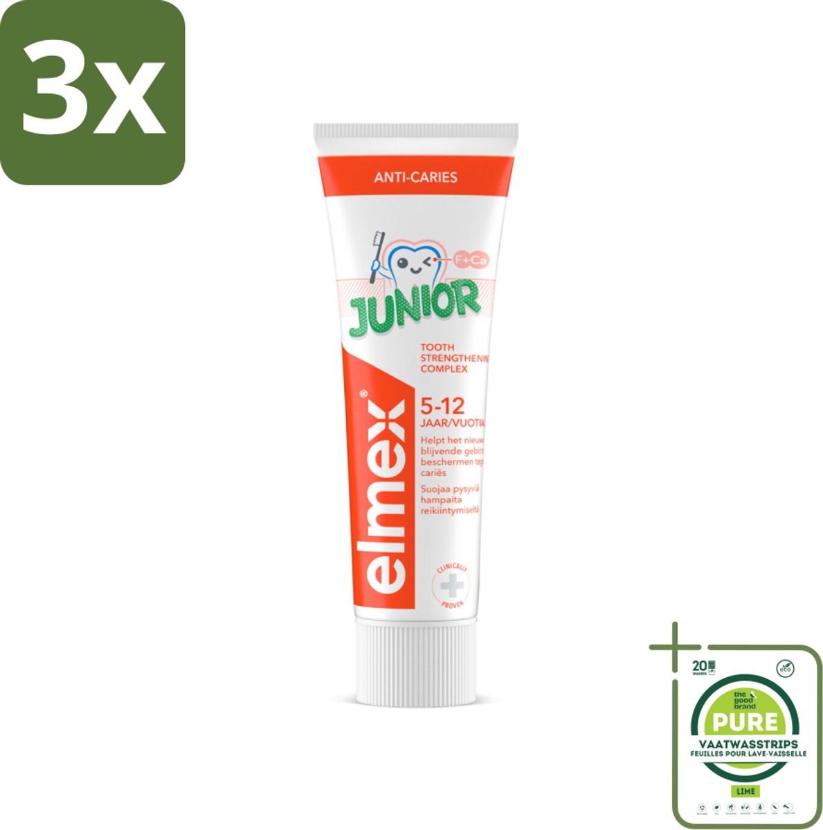 3 x Elmex Gel-Tandpasta Junior (5-12 Jaar) 75 ml - Grootverpakking - Tandpasta Voor Kinderen - Gaatjesbescherming - Aminfluoride - Tandpasta Gel - Kindertandpasta