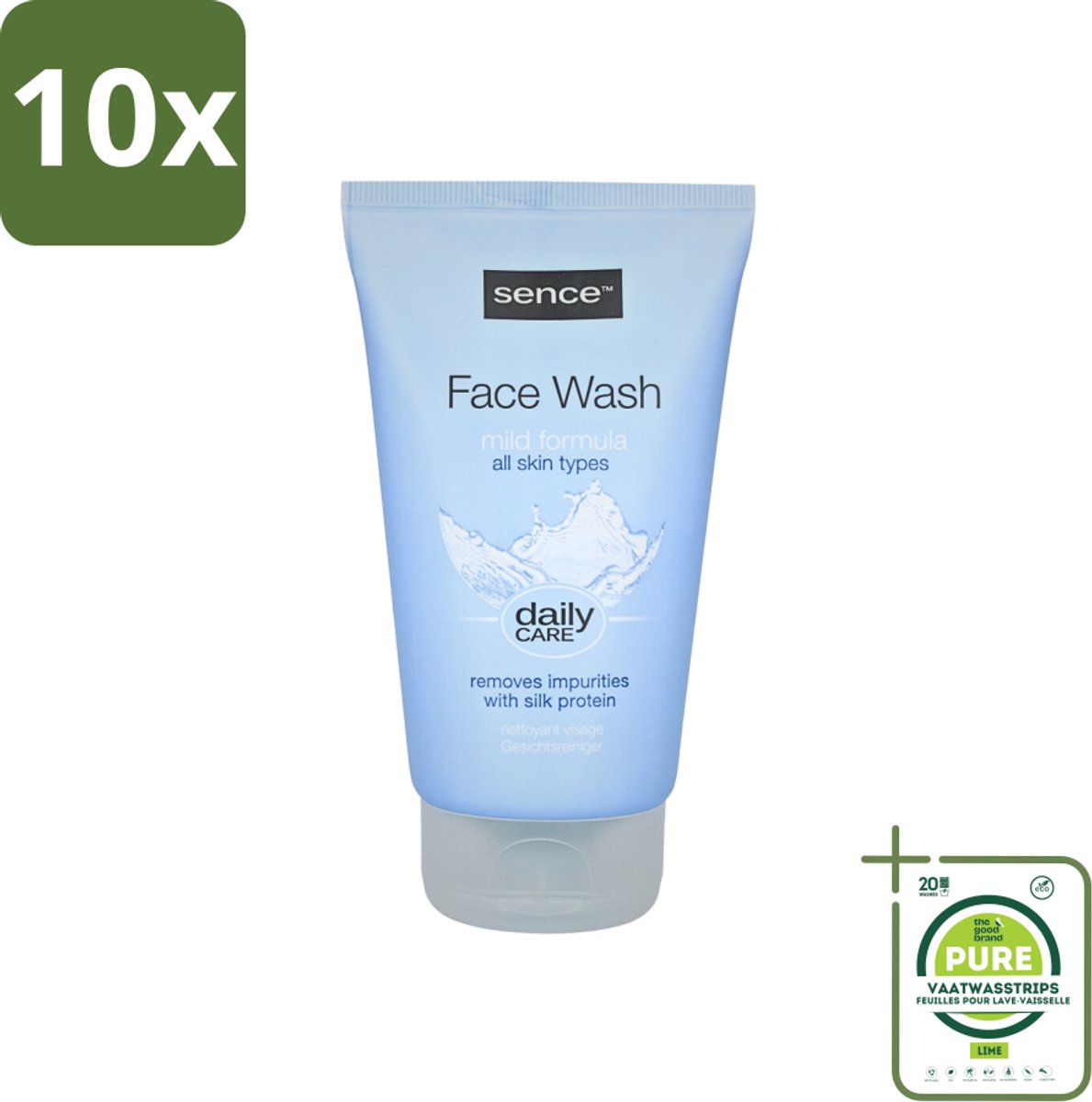 10 x Sence - Alle Huidtypes - Face Wash - Verfrissend - 150 ml - Grootverpakking - Face Wash - Huid Reinigen - Huid Verzorgen - Huid Verzorging - Huidtype