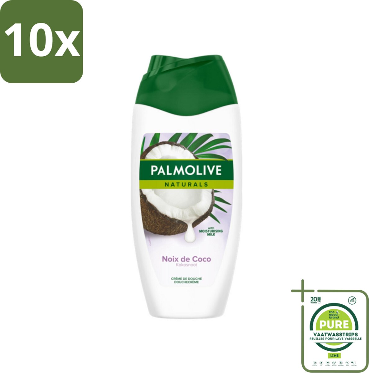 10 x Palmolive Naturals - Douchecrème - Kokosnoot - 250 ml - Grootverpakking - Douchegel Kokos - Kokos Geur - Hydraterende Douchegel - Verzorgende Douchegel - Tropische Geur