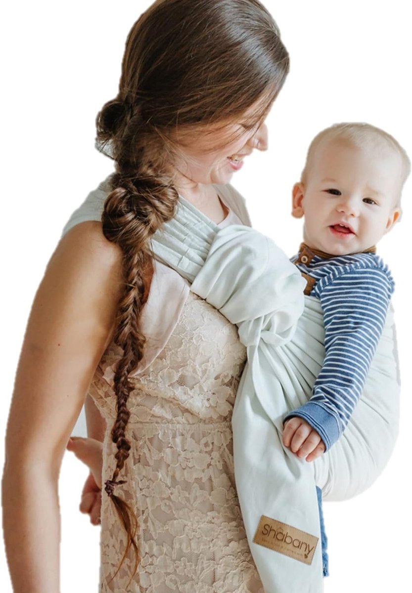 Draagdoek Ringsling - Baby Draagsysteem - Baby Dragen - 100% Biologisch Katoen - 210 x 70 cm - Beige – foto 4