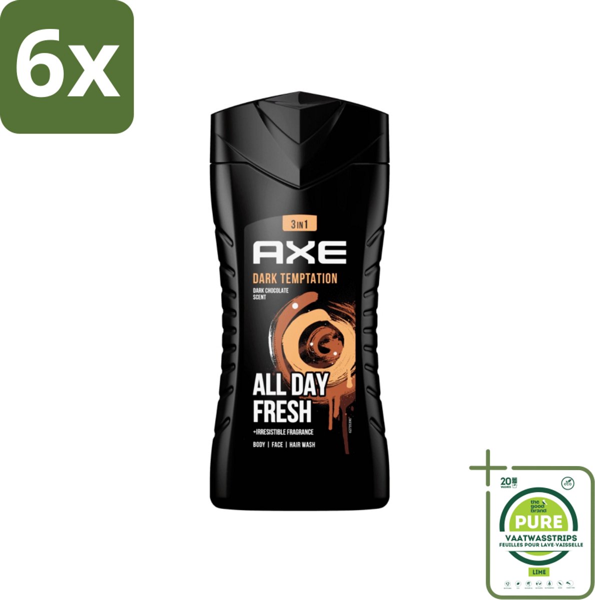Axe - 3-in-1 Douchegel - Dark Temptation - Dark Chocolate - 250 ml - Voordeelverpakking - 6 stuks - Axe Dark Temptation Douchegel - 3-in-1 Douchegel