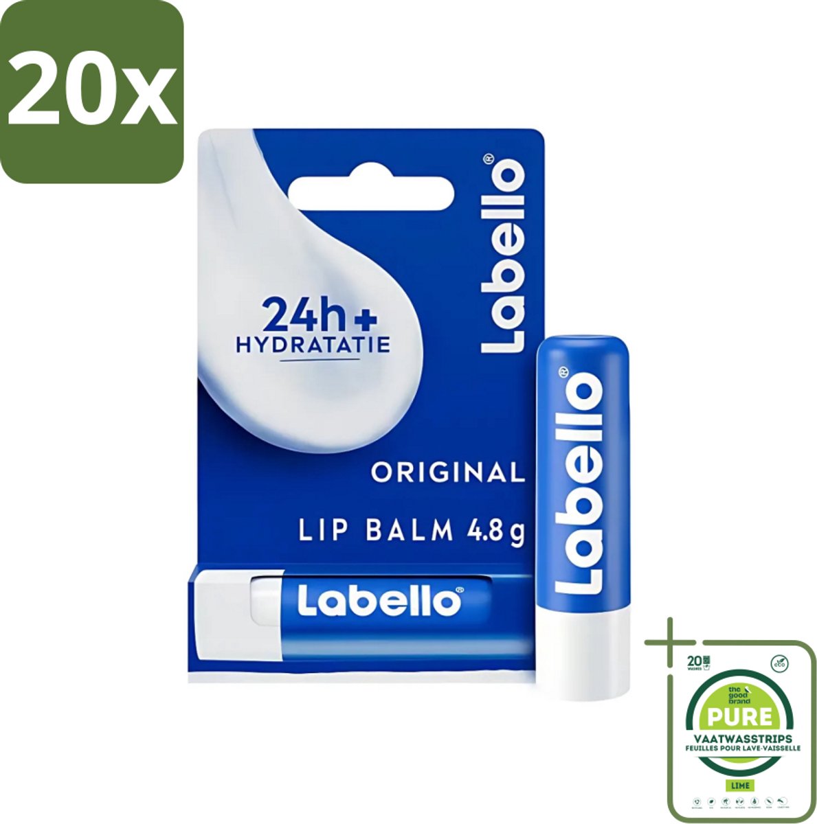 20 x Labello - Original - Lippenbalsem - Hydraterend - Stick - 4.8 g - Grootverpakking - Lippenbalsem - Lippenhydratatie - Lippenbescherming - Droge Lippen - Weersinvloeden