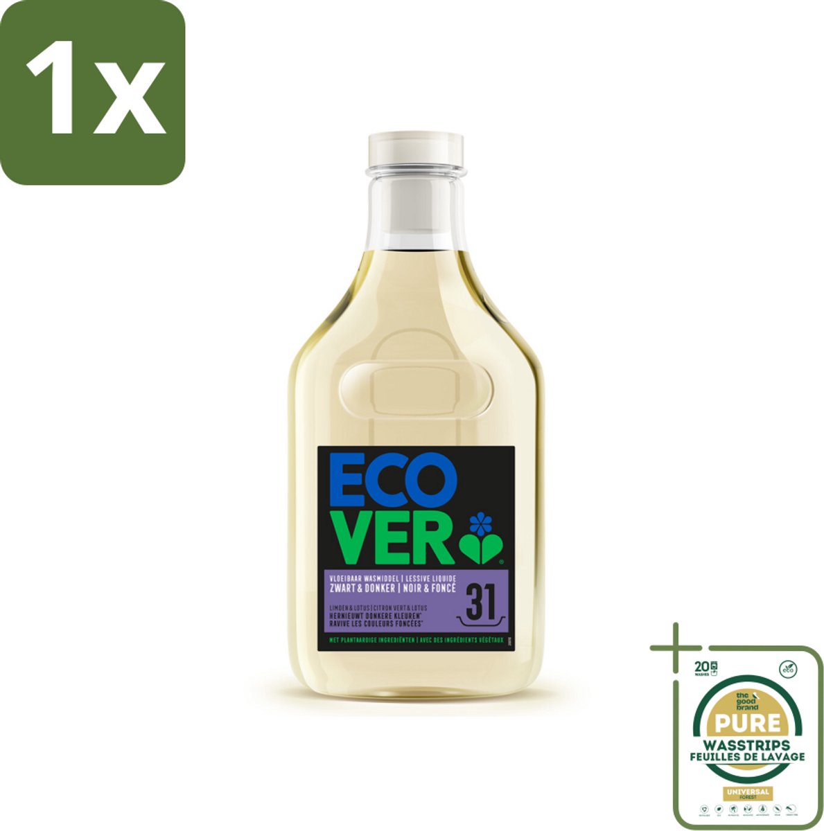 1 x Ecover Vloeibaar Wasmiddel Zwart & Donker - Limoen & Lotus 31 Wasbeurten 1,43 liter- Donkere Kleuren - Wasmiddel Zwart - Plantaardig Wasmiddel - Ecologisch Wasmiddel - Katoenpluisjes Verwijderen