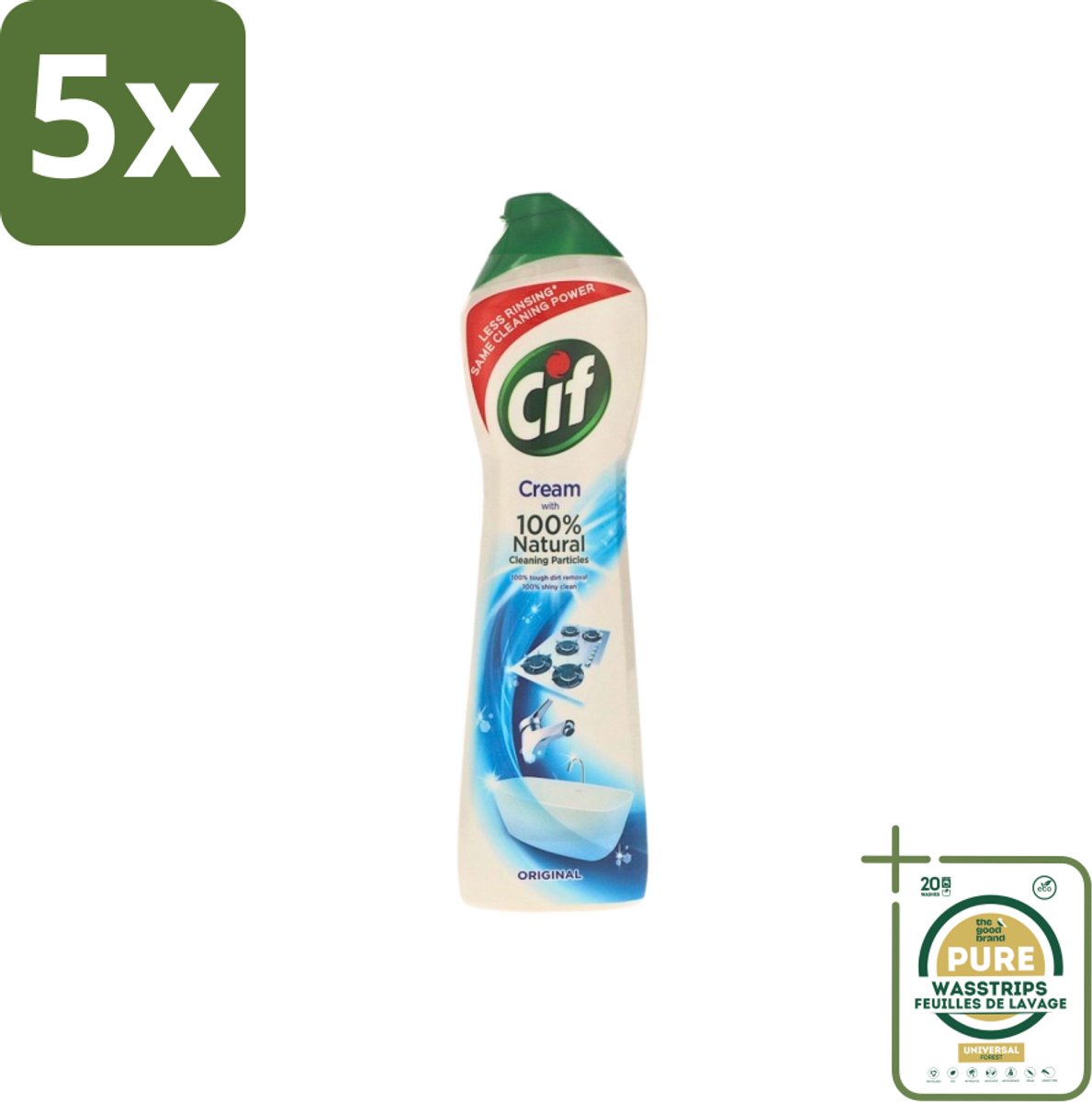 5 x Cif - Badkamer & Keuken - Cream - Verwijdert Hardnekkig Vuil - 500ml - Grootverpakking - Cif Cream - Reiniging Badkamer - Reiniging Keuken - Verwijderen Vuil - Verwijderen Vet