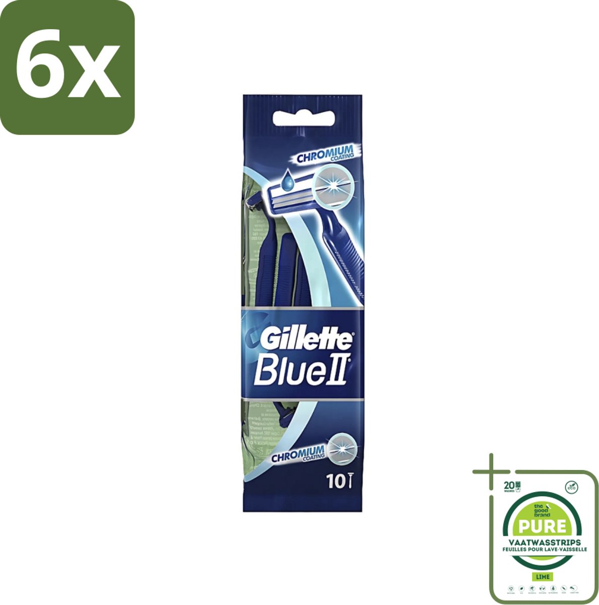 Gillette - Blue 2 - Wegwerpscheermesjes - Chromium Coating - 10 Scheermesjes - Voordeelverpakking - 6 stuks - Scheermesjes - Wegwerpscheermesjes