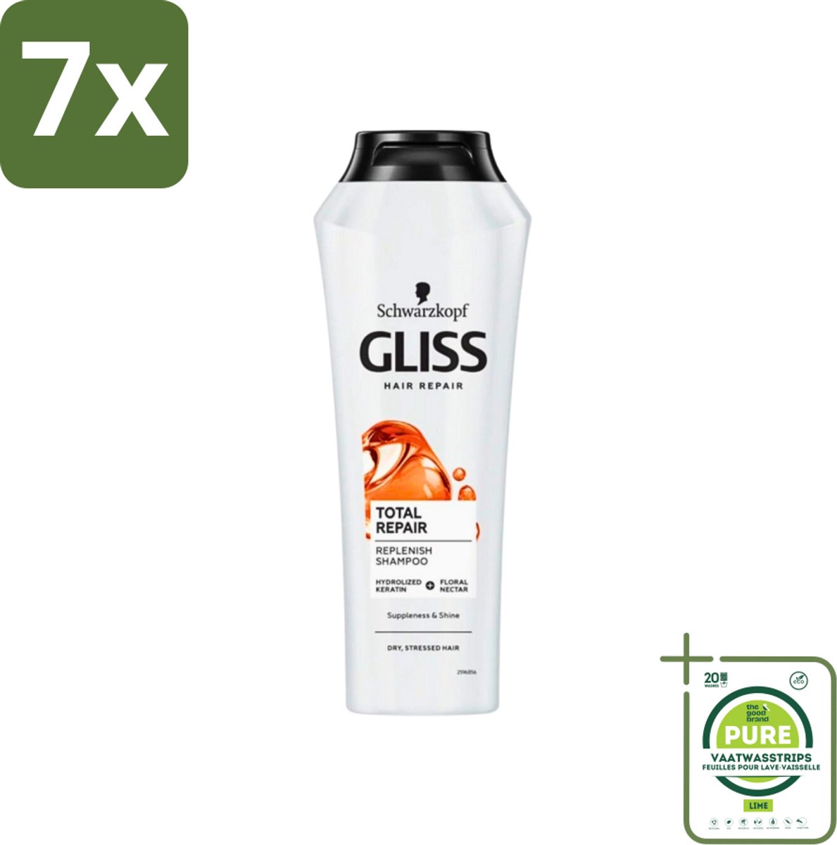7 x Gliss-Kur - Shampoo - Total Repair - Herstelt & Versterkt - Gehydroliseerd - 400 ml - Grootverpakking - Herstel Haar - Versterk Haar - Beschadigd Haar - Gespleten Haarpunten - Gezonde Glans