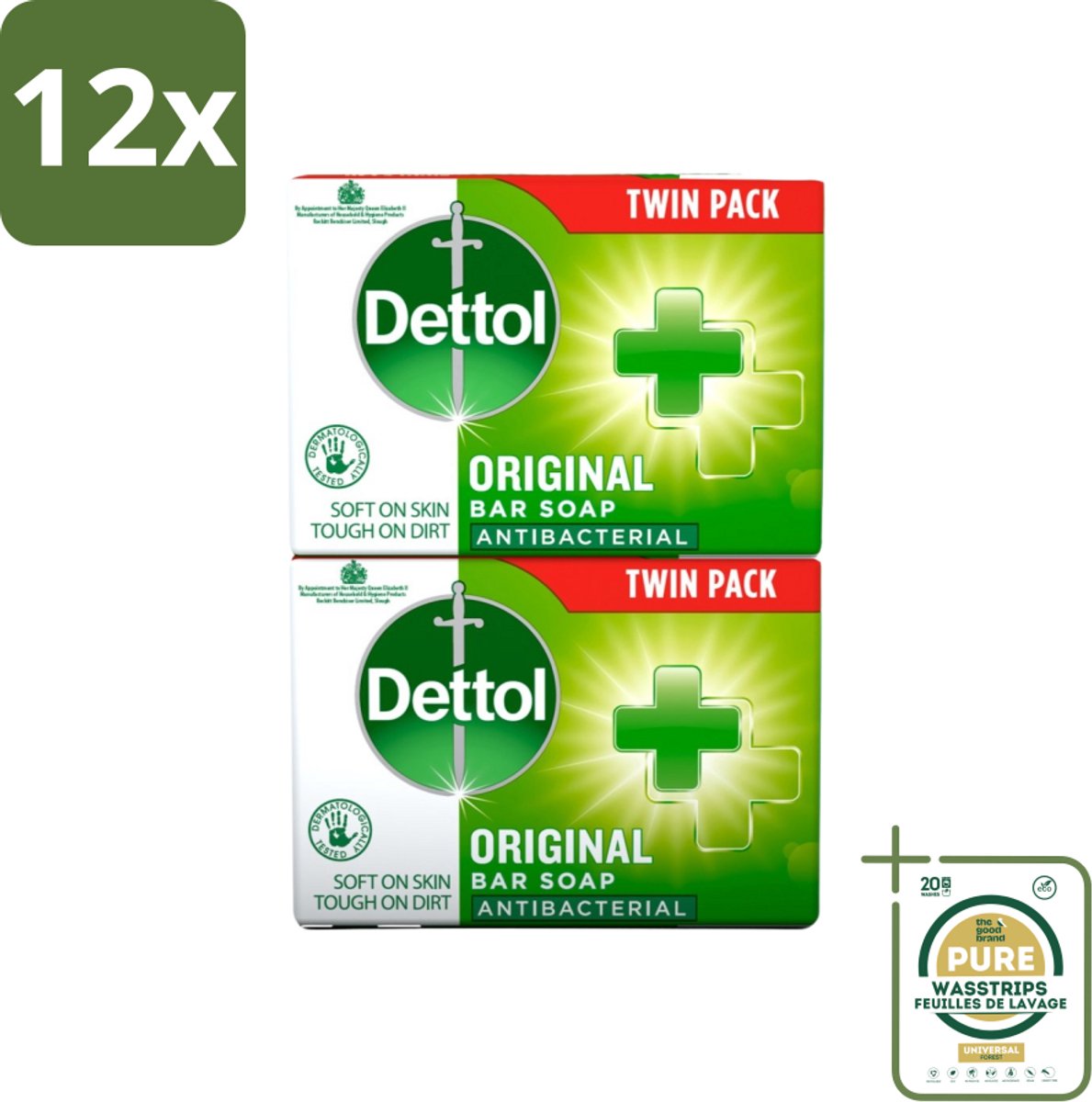 Dettol - Zeeptablet - Origineel - Antibacterieel - 2x 100g Zeeptabletten - Voordeelverpakking - 12 stuks - Hygiëne - Handwas