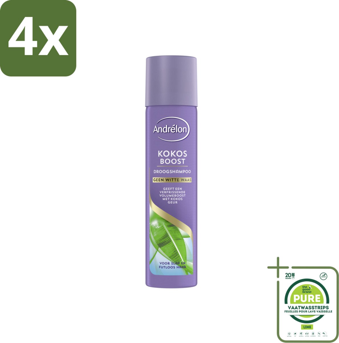 Andrélon Droogshampoo Kokos Boost 245 ml - Voordeelverpakking - 4 stuks - Droogshampoo - Kokos boost