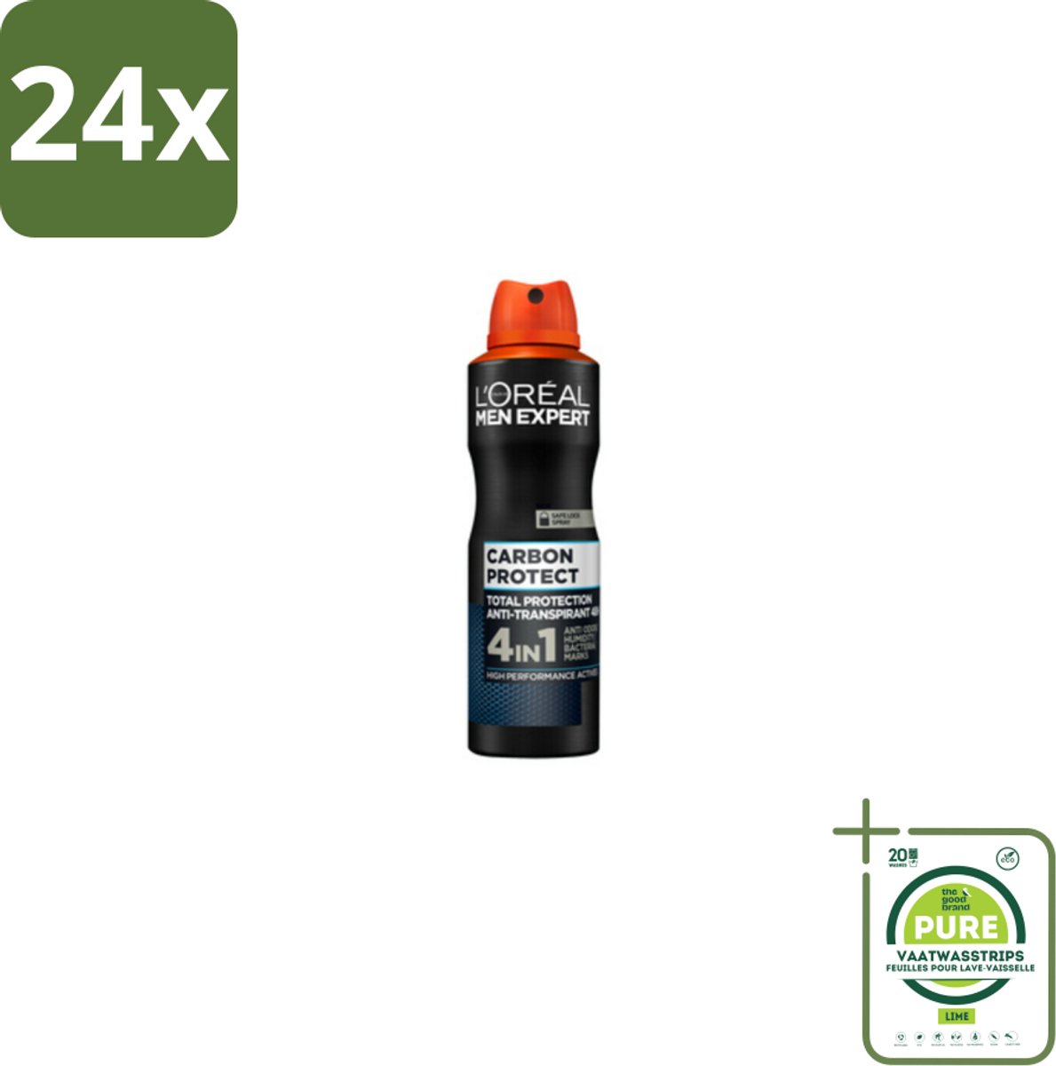 L'Oréal Men Expert Deodorant Spray Carbon Protect 150 ml - Voordeelverpakking - 24 stuks - Deodorant spray - Anti-geur