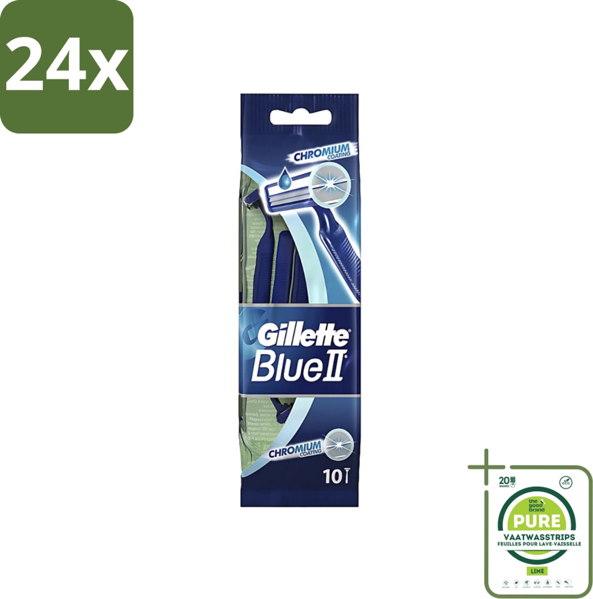 Gillette - Blue 2 - Wegwerpscheermesjes - Chromium Coating - 10 Scheermesjes - Voordeelverpakking - 24 stuks - Scheermesjes - Wegwerpscheermesjes