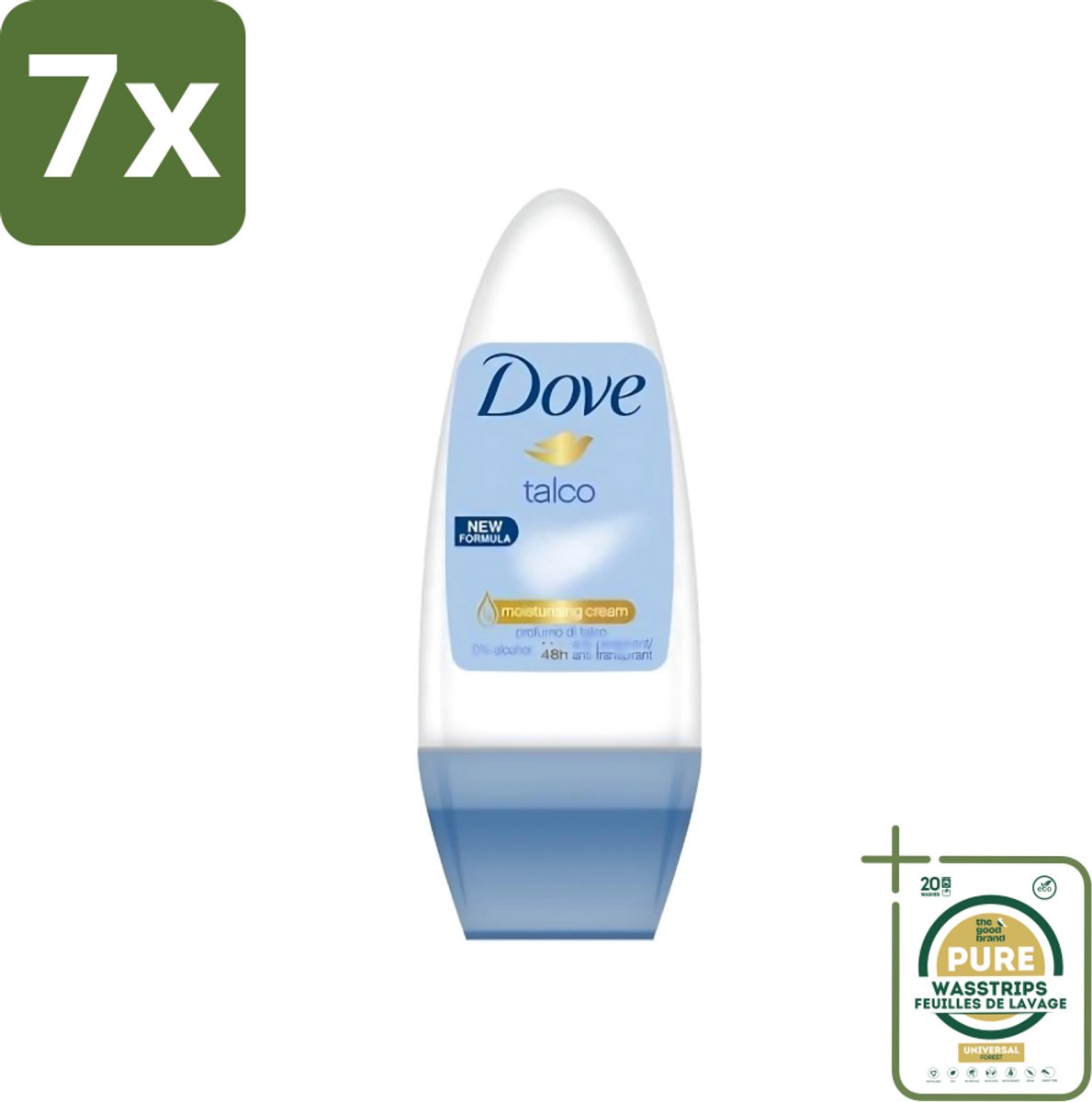 7 x Dove - Deodorant - Roll-on Talco - Subtiele en zachte geur - 50 ml - Grootverpakking - Dove Talco Roll-on - Talco Deodorant - Talco Roll-on - Talco Deodorant 50 Ml - Talco Roll-on 50 Ml