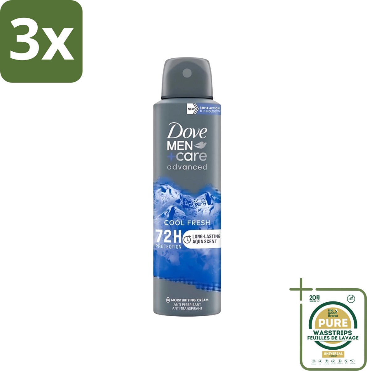 3 x Dove - Deodorant - Men Care Cool Fresh - Verfrissend en langdurige bescherming - 150 ml - Grootverpakking - Deodorant Spray - Mannelijke Geur - Zweetbehandeling - Frisheid - Langdurige Bescherming