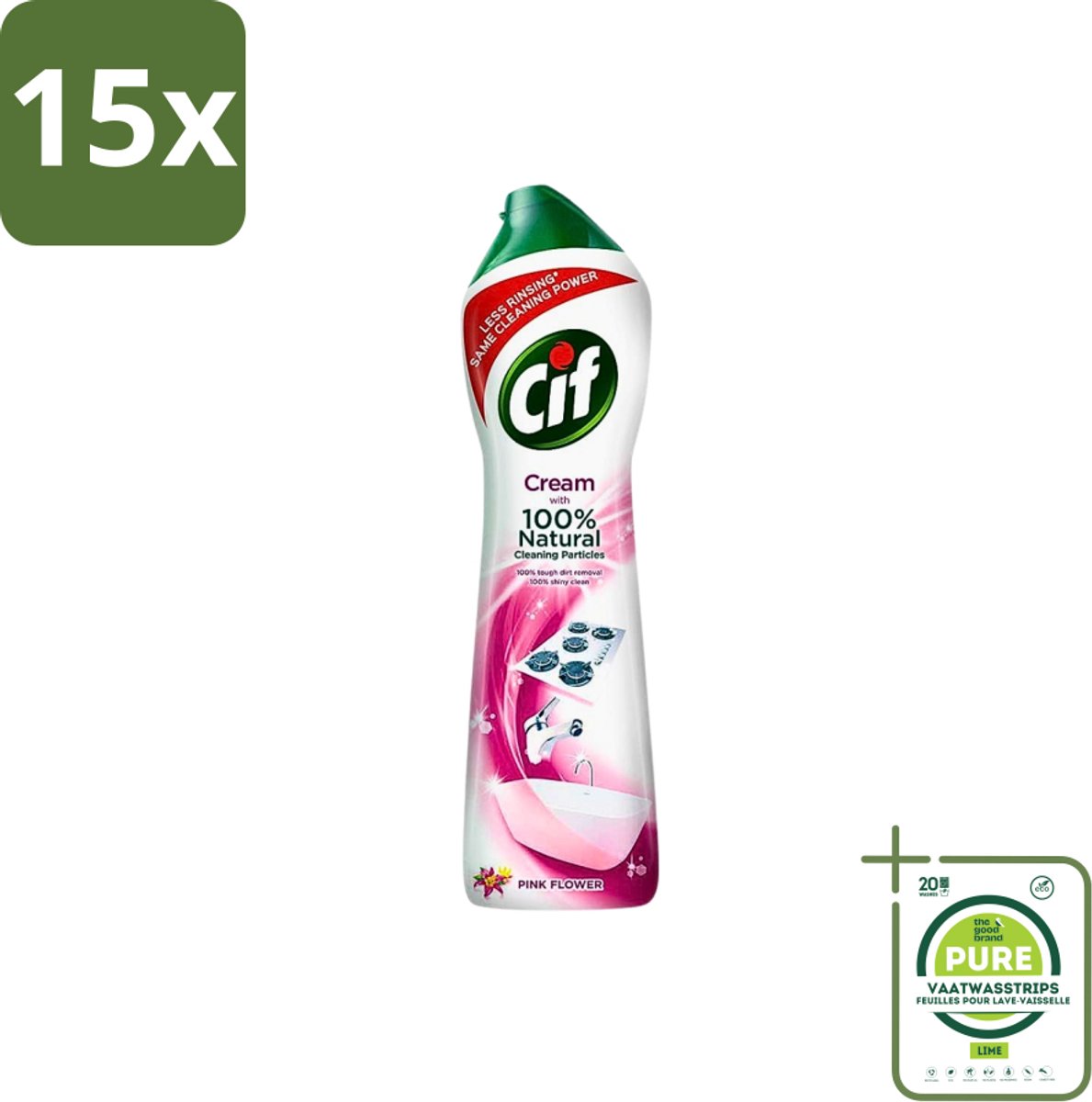 15 x Cif - Badkamer & Keuken - Schuurmiddel - Cream Pink Flower - 500 ml - Grootverpakking - Cif Schuurmiddel - Schuurmiddel - Reinigingsmiddel - Vuil Verwijderen - Vet Verwijderen