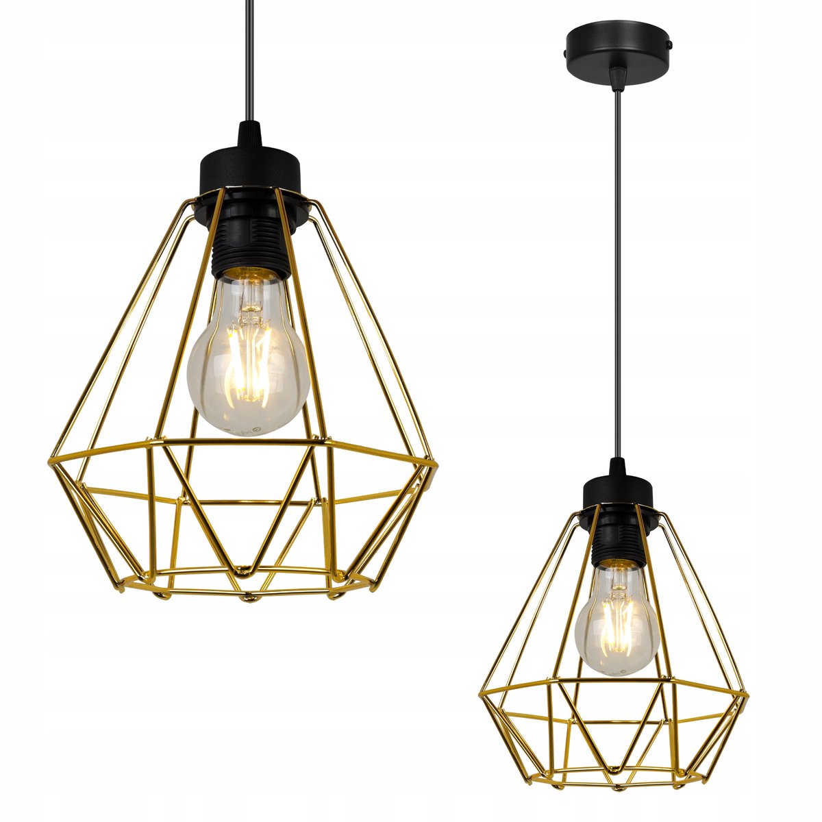 Elegante Metal Zwarte Hanglamp met Gouden Kap