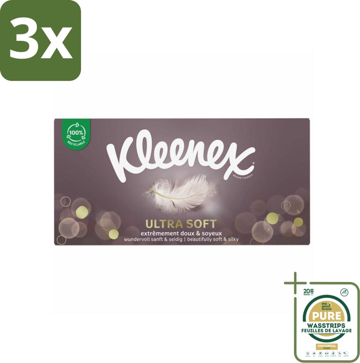 3 x Kleenex Tissues Ultra Soft 64 stuks per verpakking - Grootverpakking - Kleenex Ultrasoft Tissues - Zachte Tissues - Verkoudheid - Tranen - Gezicht Opfrissen