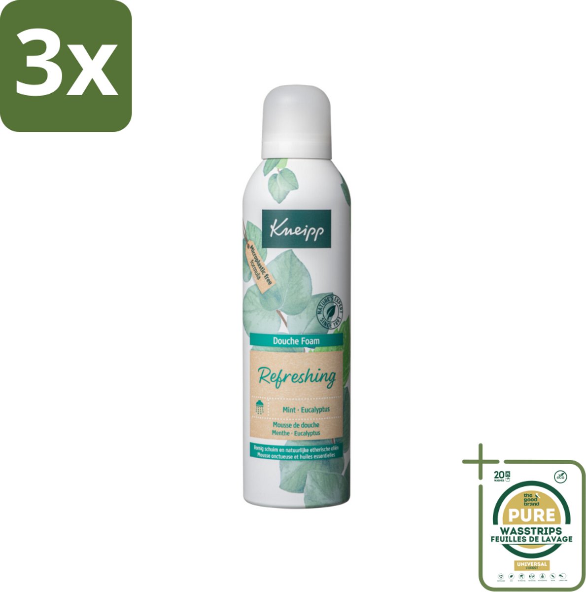 3 x Kneipp Douche Foam Refreshing Mint Eucalyptus 200 ml - Grootverpakking - Douchefoam Mint Eucalyptus - Natuurlijke Douchefoam - Verfrissende Douche - Vegan Douchefoam - Eucalyptus Douche
