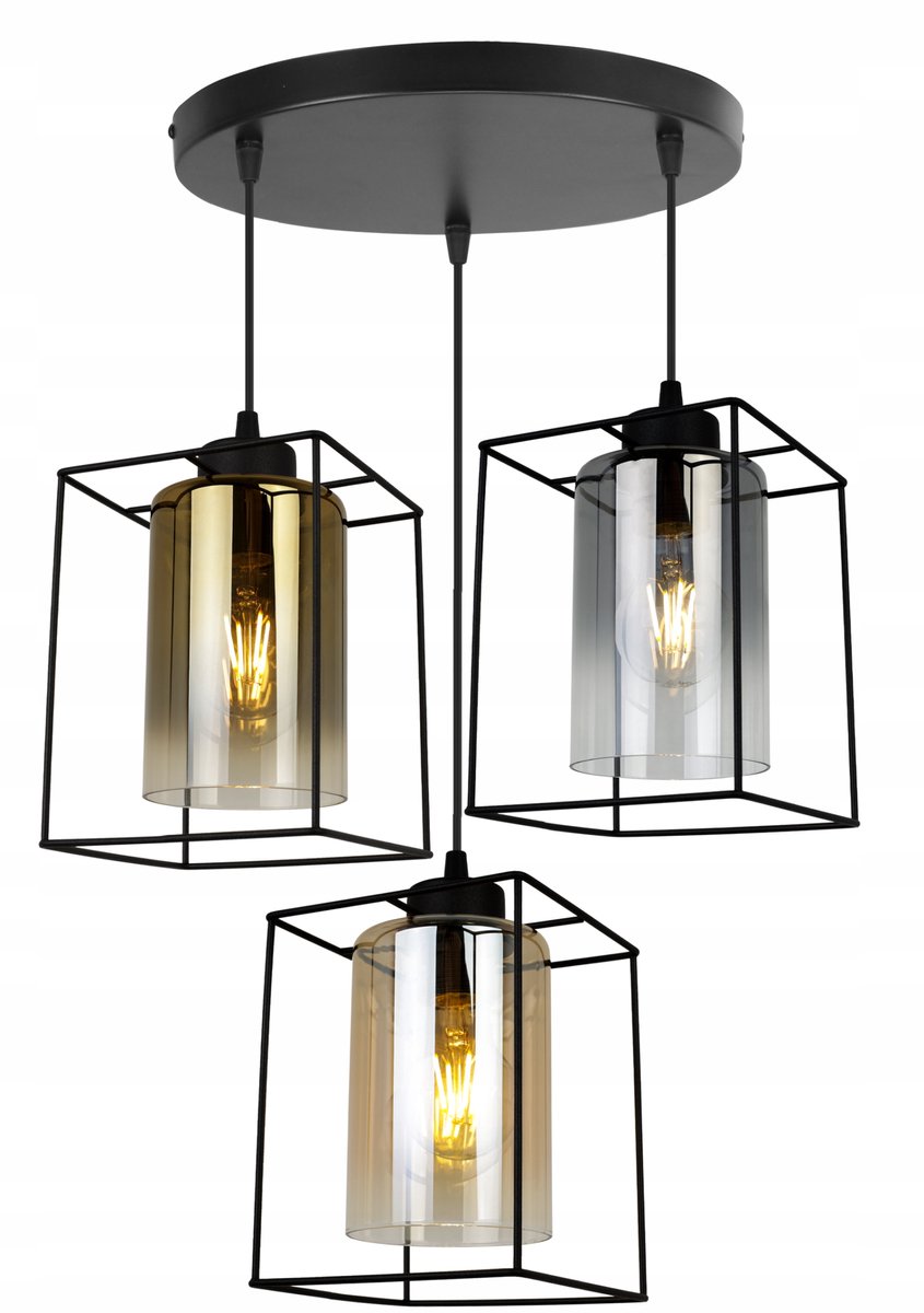 Merkloze Hanglamp Zwart 3-lichts Glas en Metaal, Loft/Glamour Stijl