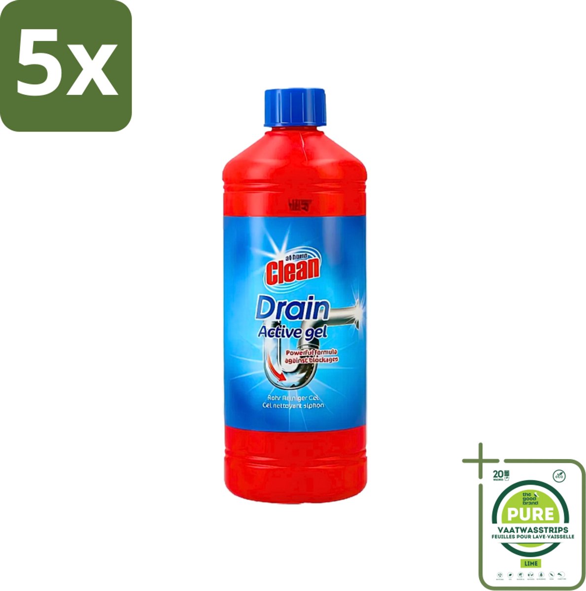 5 x At Home - Clean - Afvoer Ontstopper - Gel - Sterk - 1 L - Grootverpakking - Afvoer Ontstopper Gel - Afvoer Ontstopper - Verstopping Oplossen - Afvoer Verstopt - Afvoer Ontstoppen