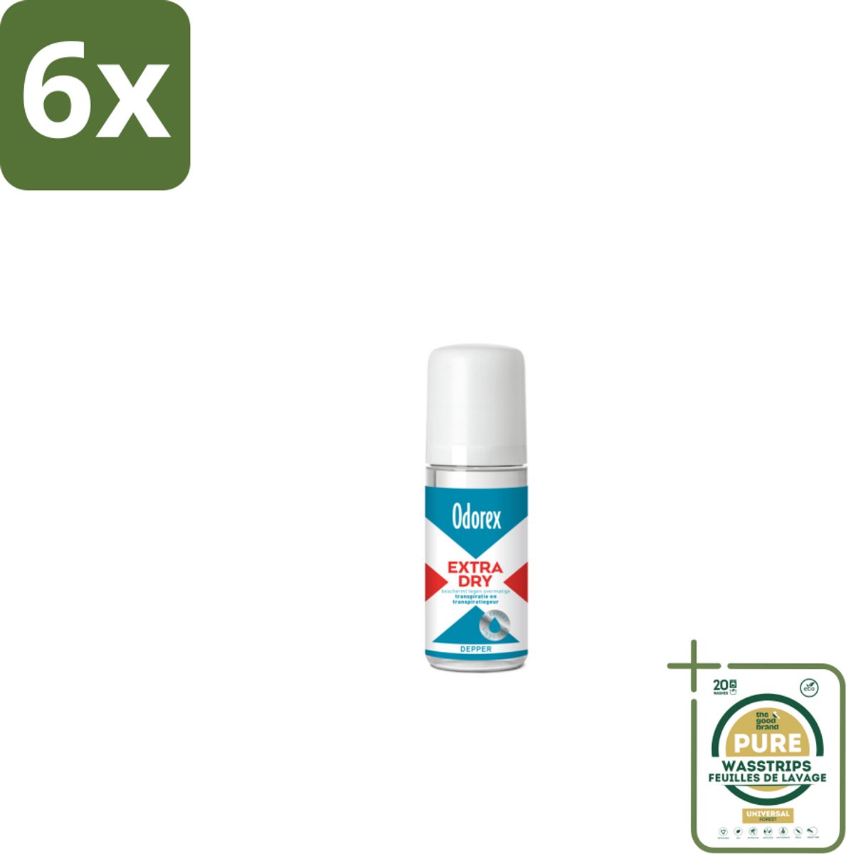 Odorex Depper - Deodorant Roller - Extra Dry - Krachtige Bescherming - 50 ml - Voordeelverpakking - 6 stuks - Deodorant - Depper