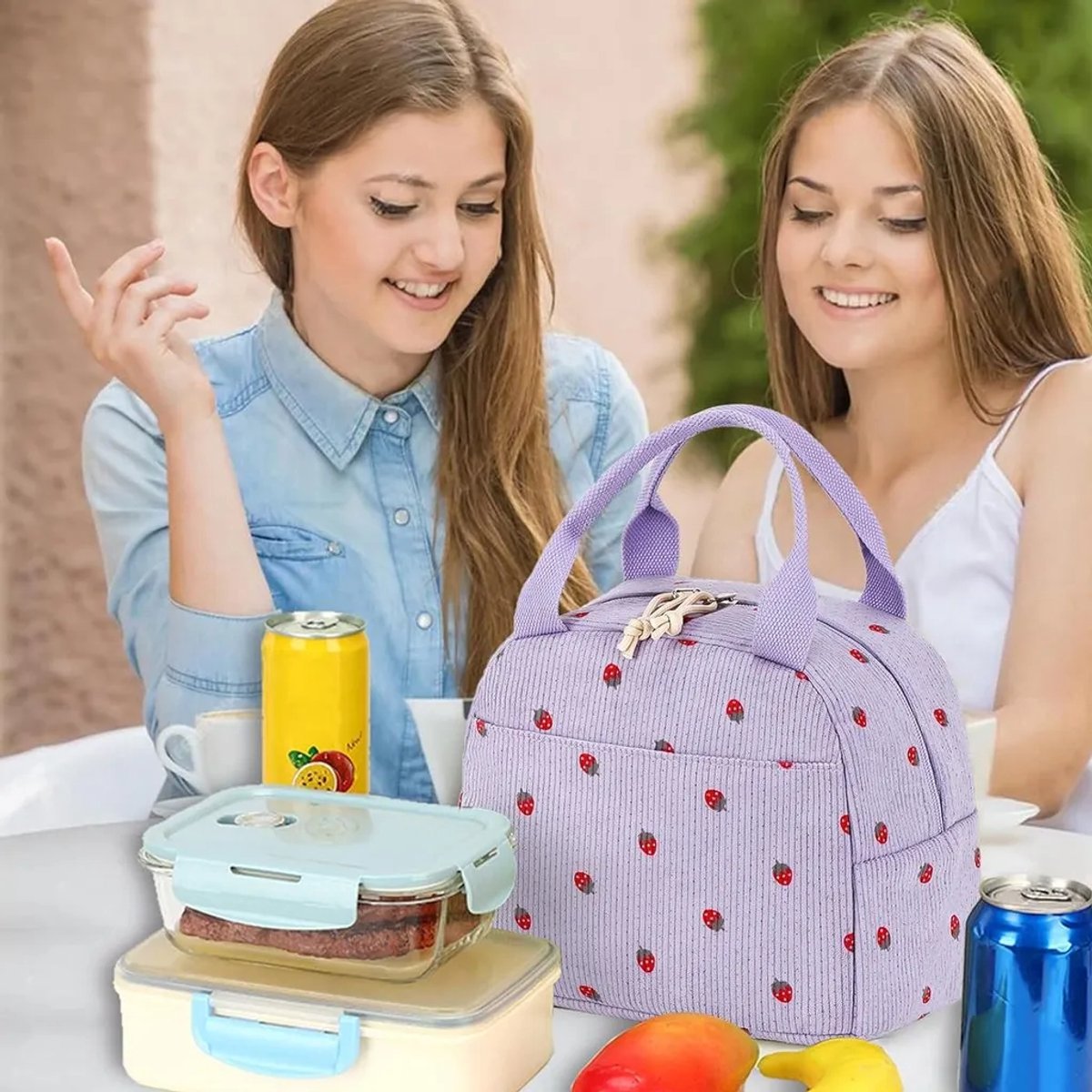 Unisex lunchtas, schattige corduroy lunchtas, grote herbruikbare geïsoleerde lunchbox, herbruikbare koeltas, Geschikt voor werk, picknicks of reizen.