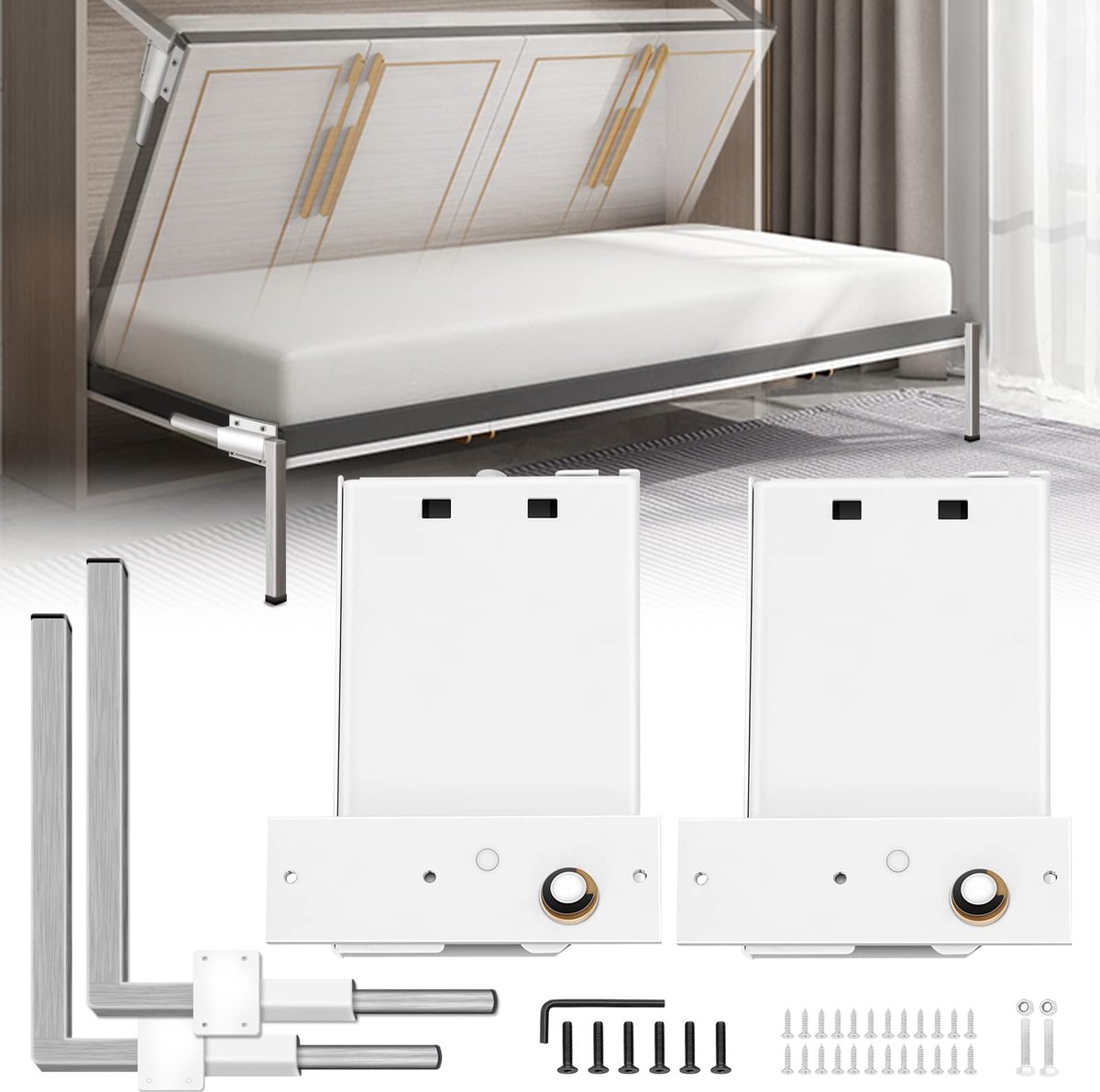 VEVOR Montage Muur Veren Mechanisme Heavy Duty Ondersteuning Hardware DIY Kit voor Queen Twin Size Bed (Horizontaal) - ShopVlot