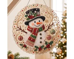 Diamantschilderset-5D Diamond Painting set - met Parels en Ophangketting - DIY Knutselpakket Volwassenen - Eenvoudig - Sneeuwpop Thema - 20x20CM - Complete Alles-in-één Set - Wanddecoratie en cadeau - kerst decoratie/Kerstcadeaus
