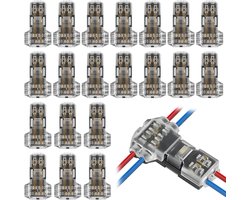 20 stuks T-connectoren voor lage spanning, waterdichte T-tak aansluitingen voor 12V/24V, geschikt voor LED, auto en motor, 20-22 AWG kabels