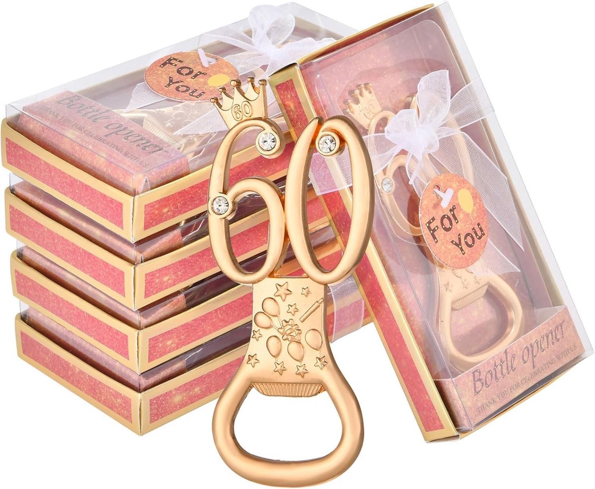 24 Stuks Gouden Flessenopeners voor 60e Verjaardag - Feestfavorieten en Souvenirs voor Gasten, Perfecte Cadeaus voor Verjaardagsfeestjes