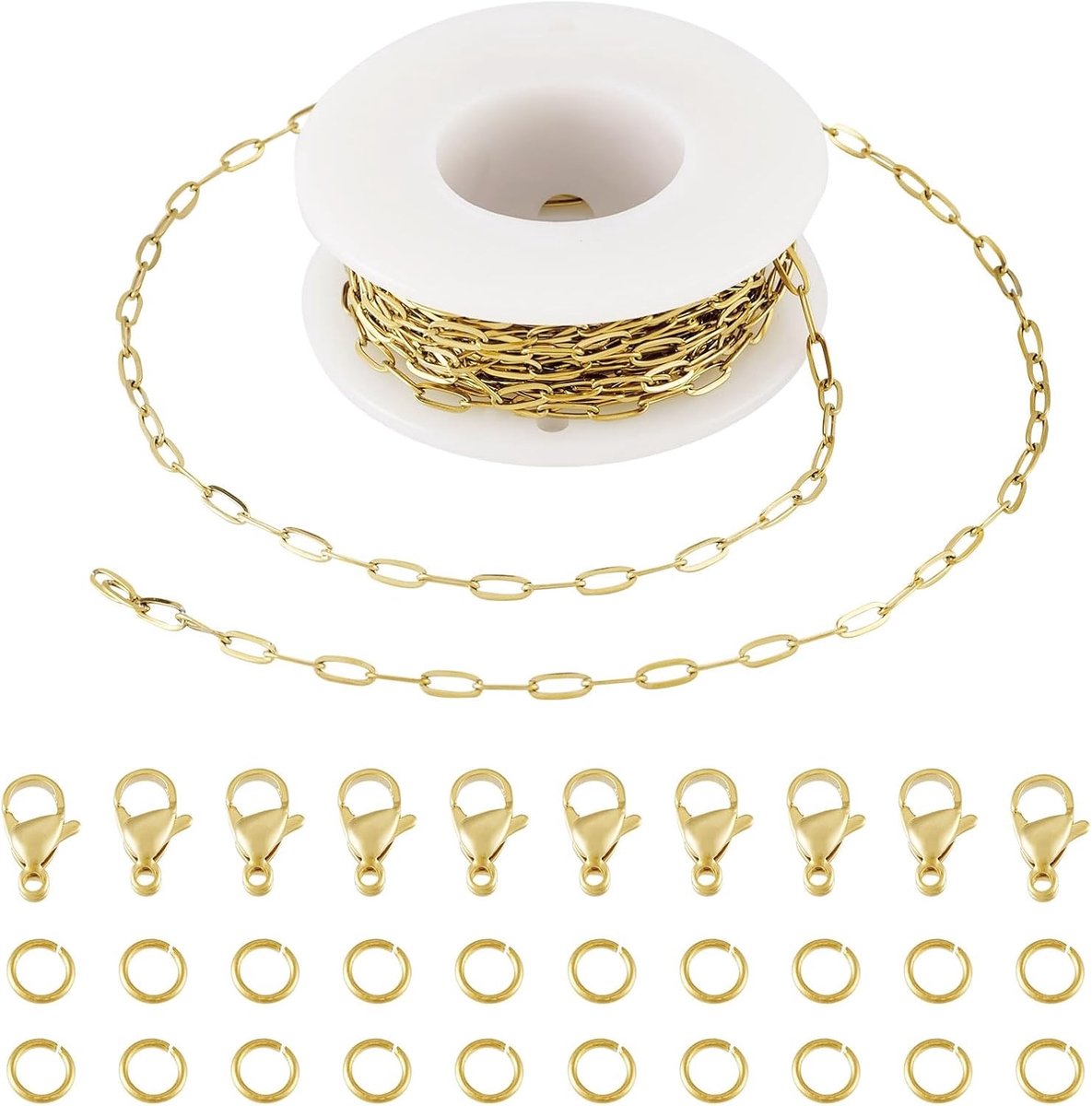 Elegante Paperclip Kettingen van 18K Goudplating met RVS Ovalen Schakels voor DIY Sieraden, Armbanden en Sleutelhangers