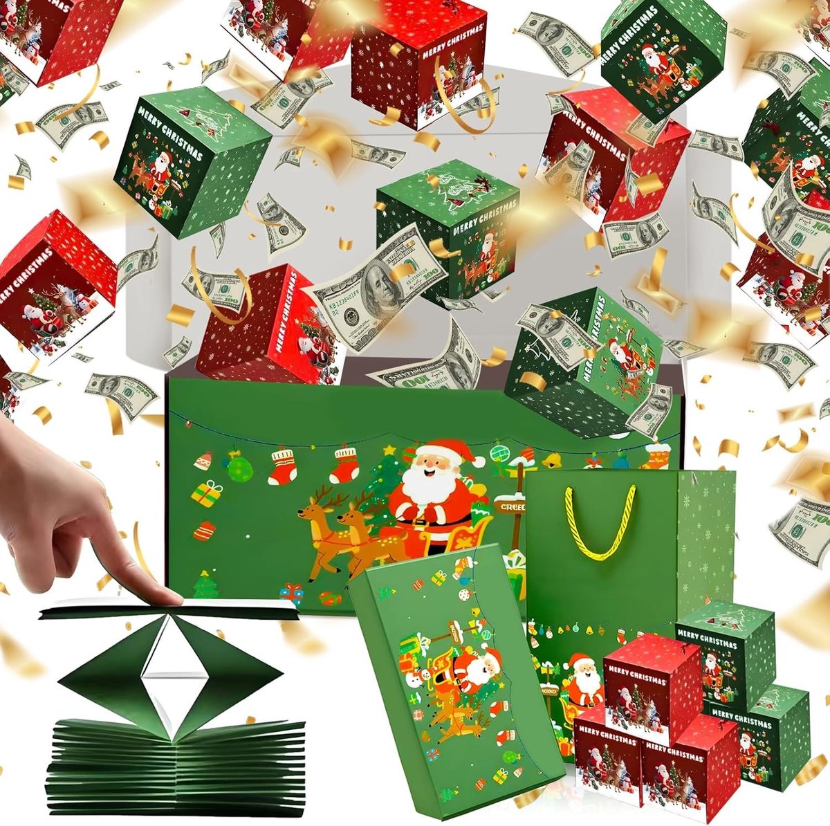 18 Stuks Verrassende Explosie Geschenkdozen voor Kerst, Unieke Herbruikbare Opvouwbare Enveloppen voor Geld en Cadeaus, Perfect voor Feestdagen en Familie Geschenken